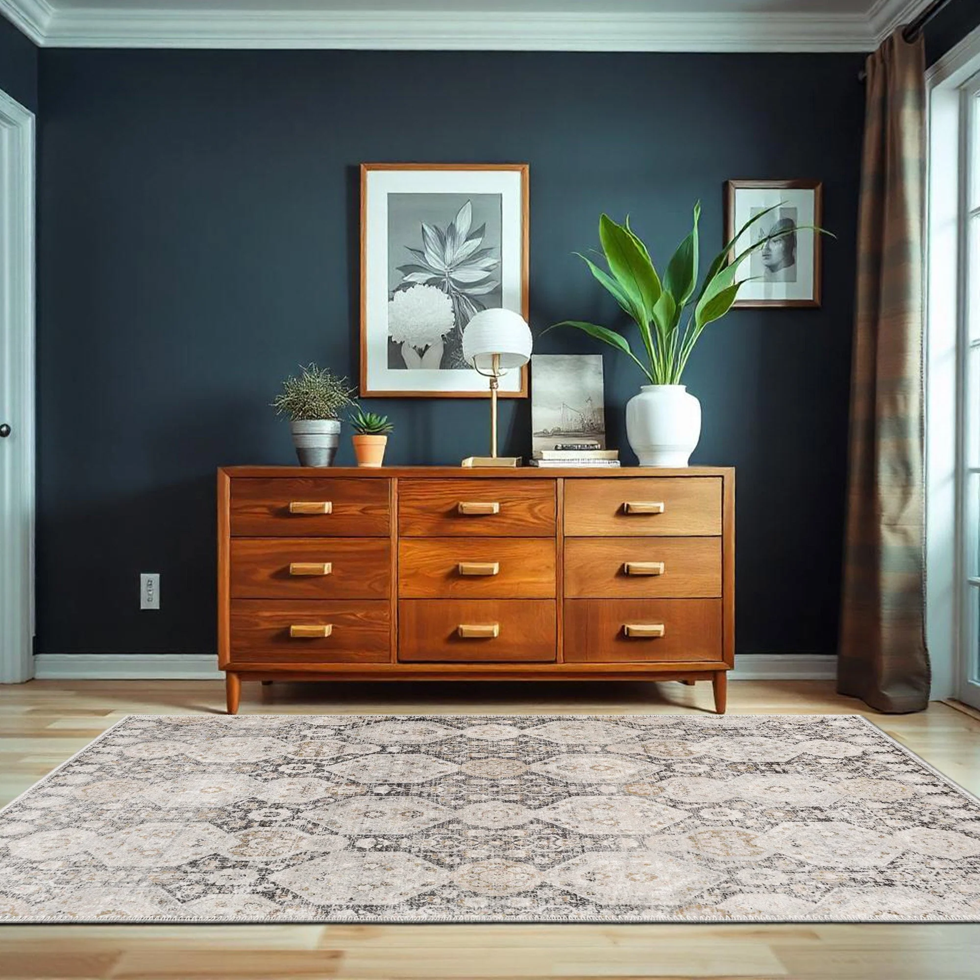 Contemporary Geometrical Beige Machine Washable Area Rug - Image 5