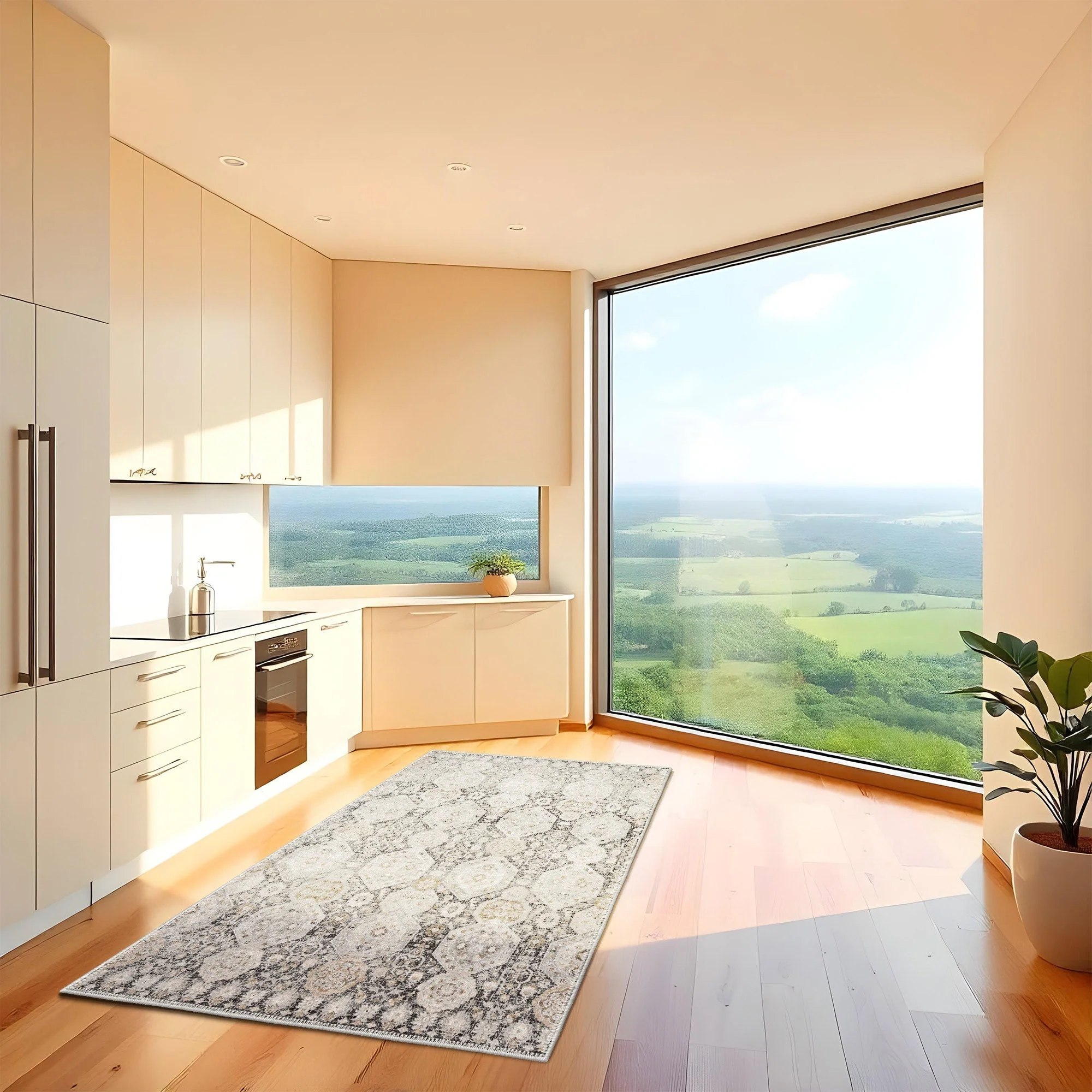 Contemporary Geometrical Beige Machine Washable Area Rug - Image 7