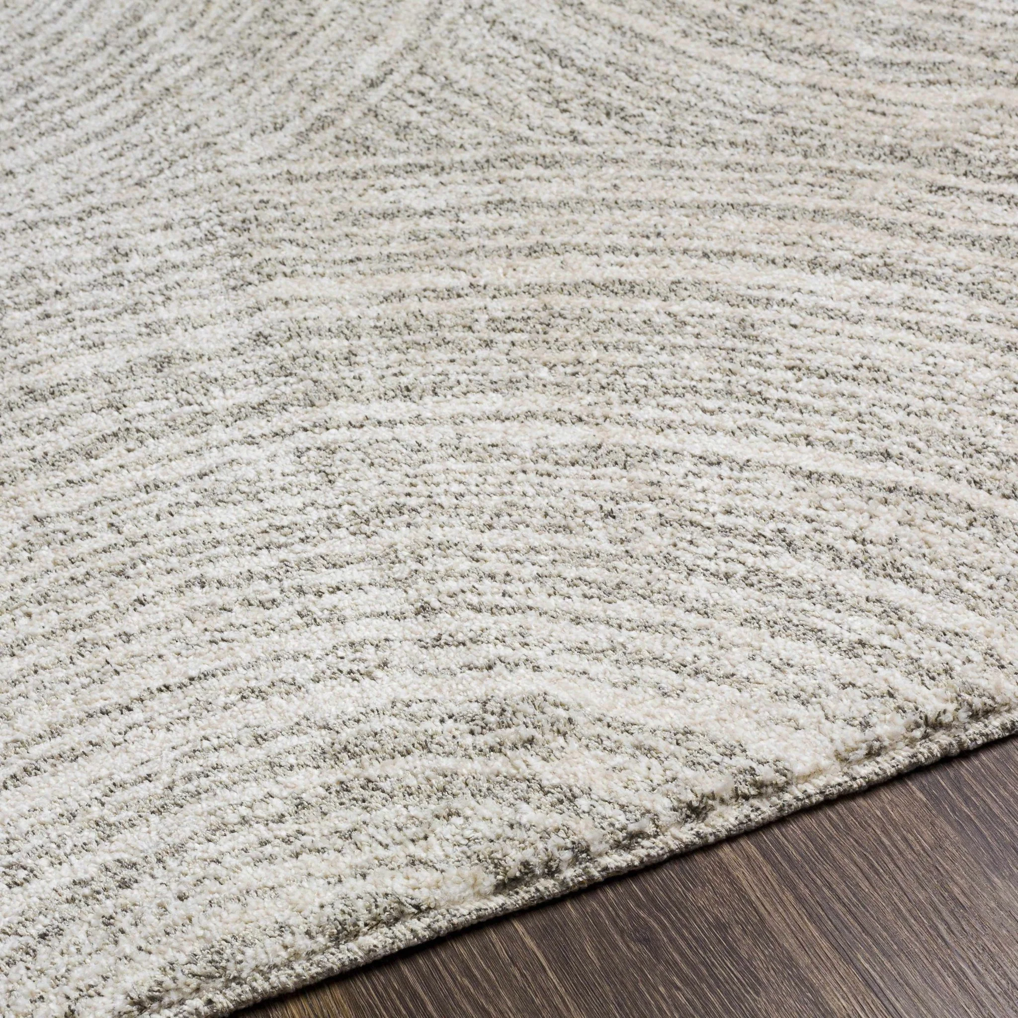 Contemporary Geometrical Ivory And Gray Machine Woven Rug - Image 3