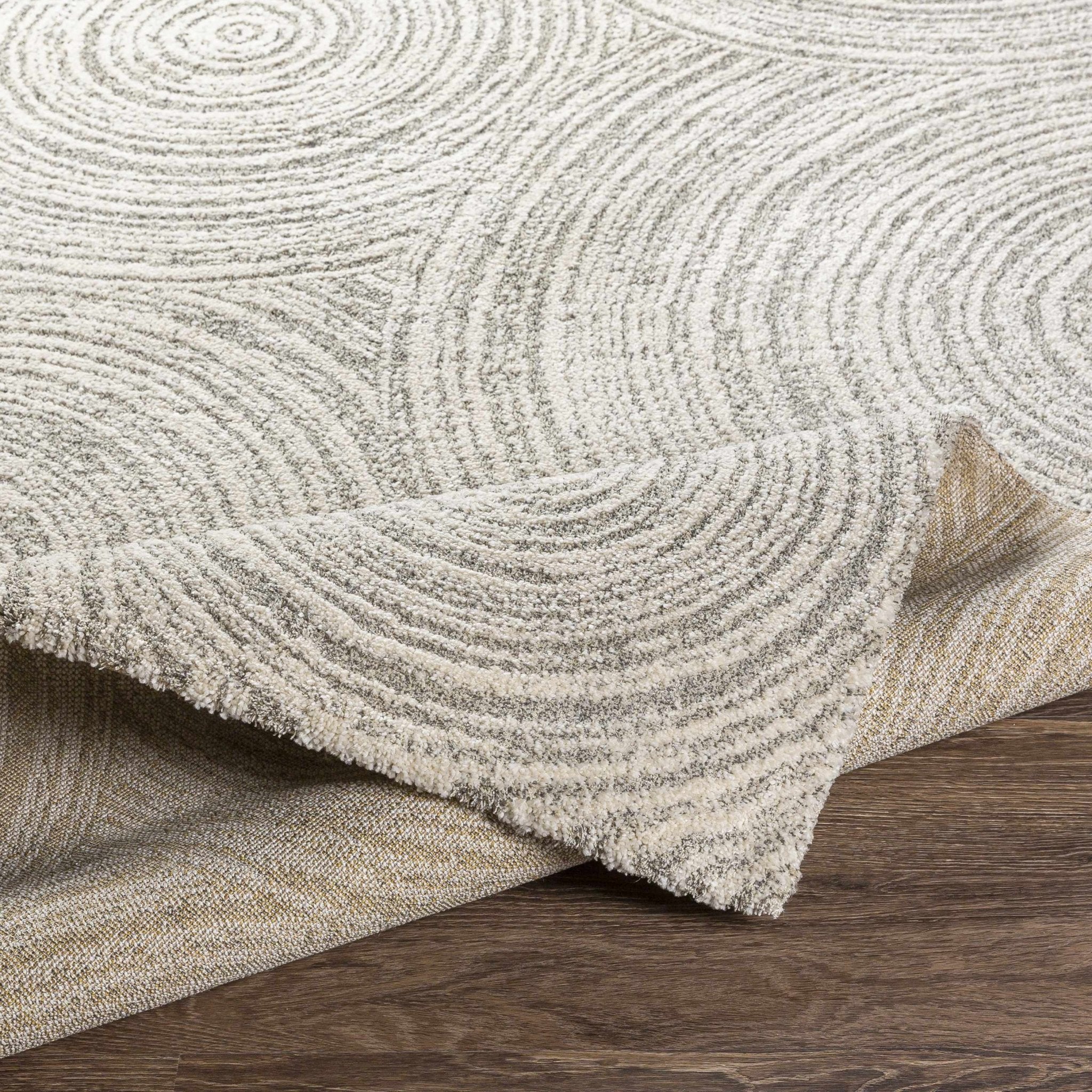 Contemporary Geometrical Ivory And Gray Machine Woven Rug - Image 4