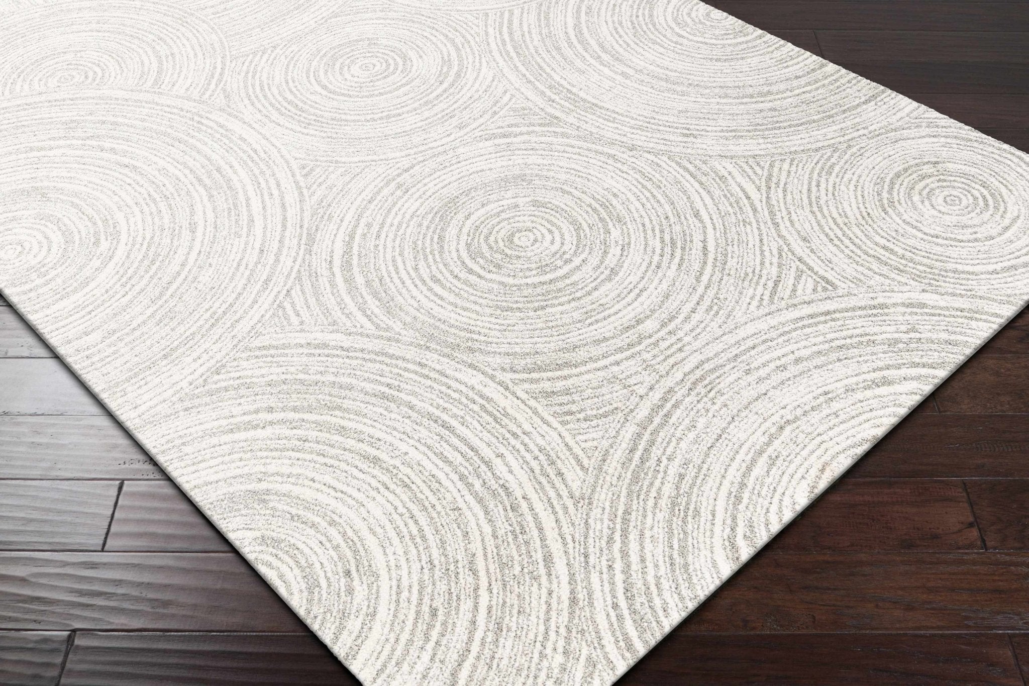 Contemporary Geometrical Ivory And Gray Machine Woven Rug - Image 5