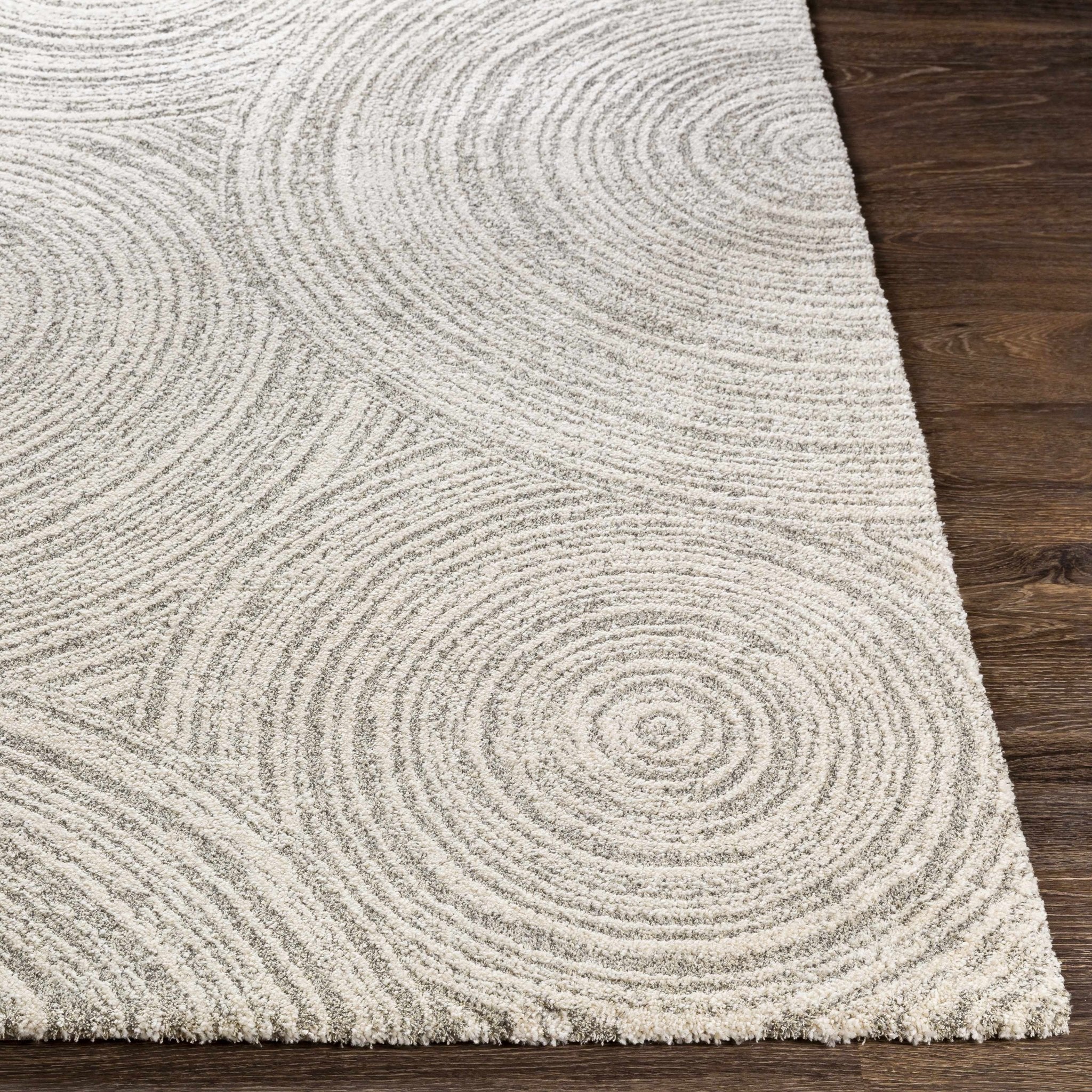 Contemporary Geometrical Ivory And Gray Machine Woven Rug - Image 7