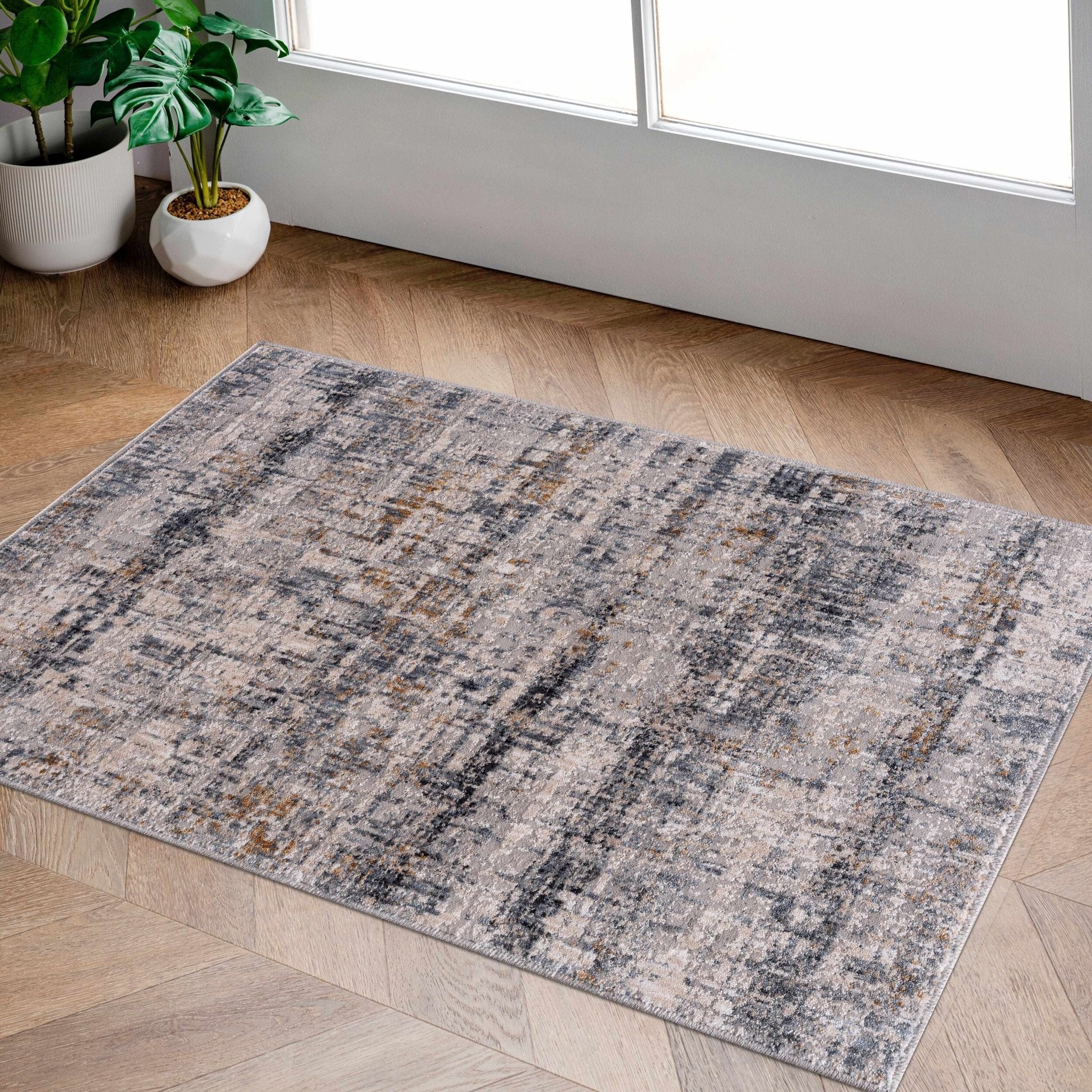 Contemporary Gray And Beige Abstract Machine Woven Rug - Image 11
