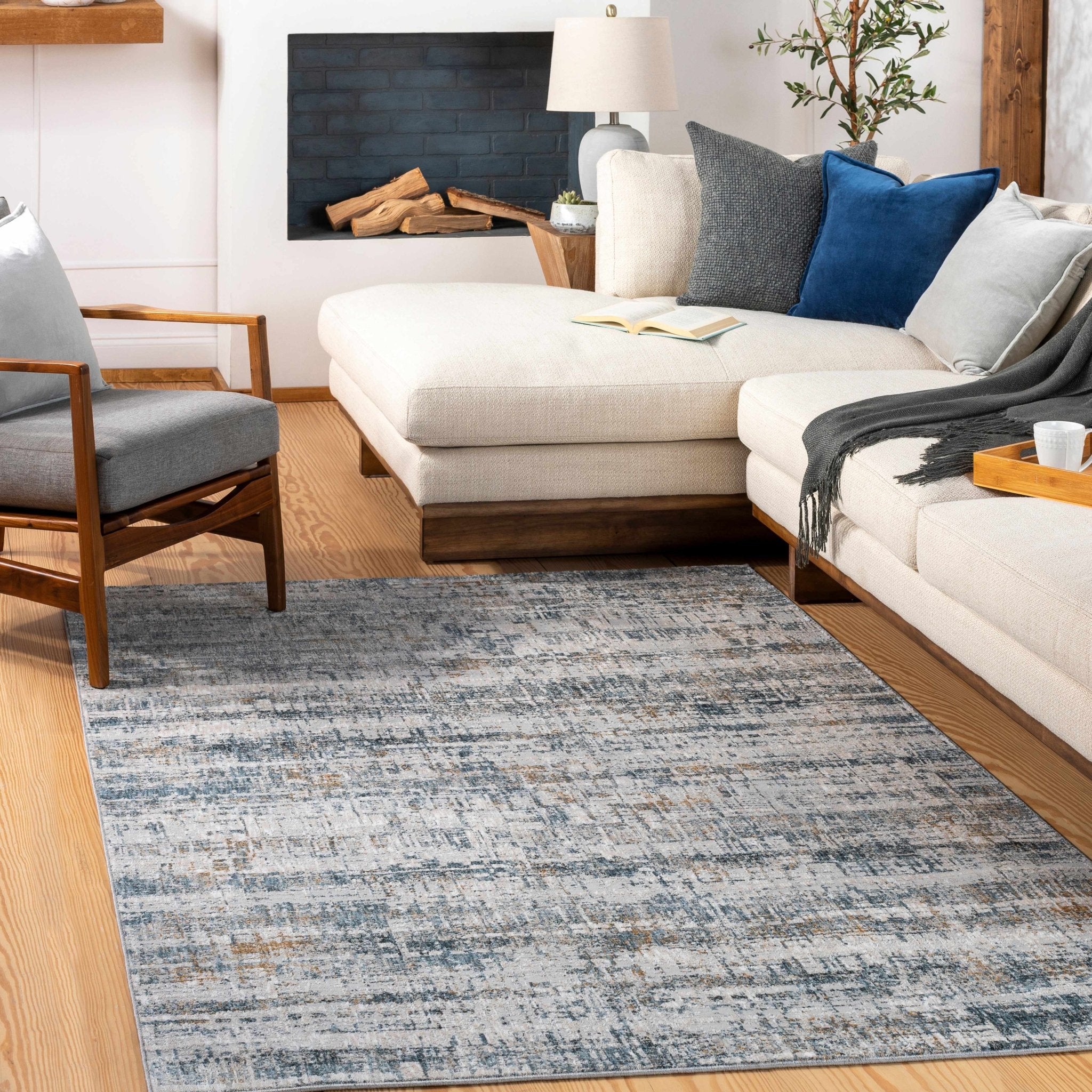 Contemporary Gray And Beige Abstract Machine Woven Rug - Image 12