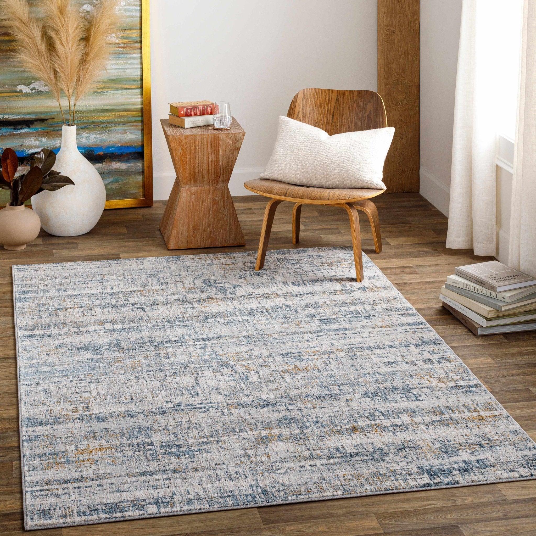 Contemporary Gray And Beige Abstract Machine Woven Rug - Image 2