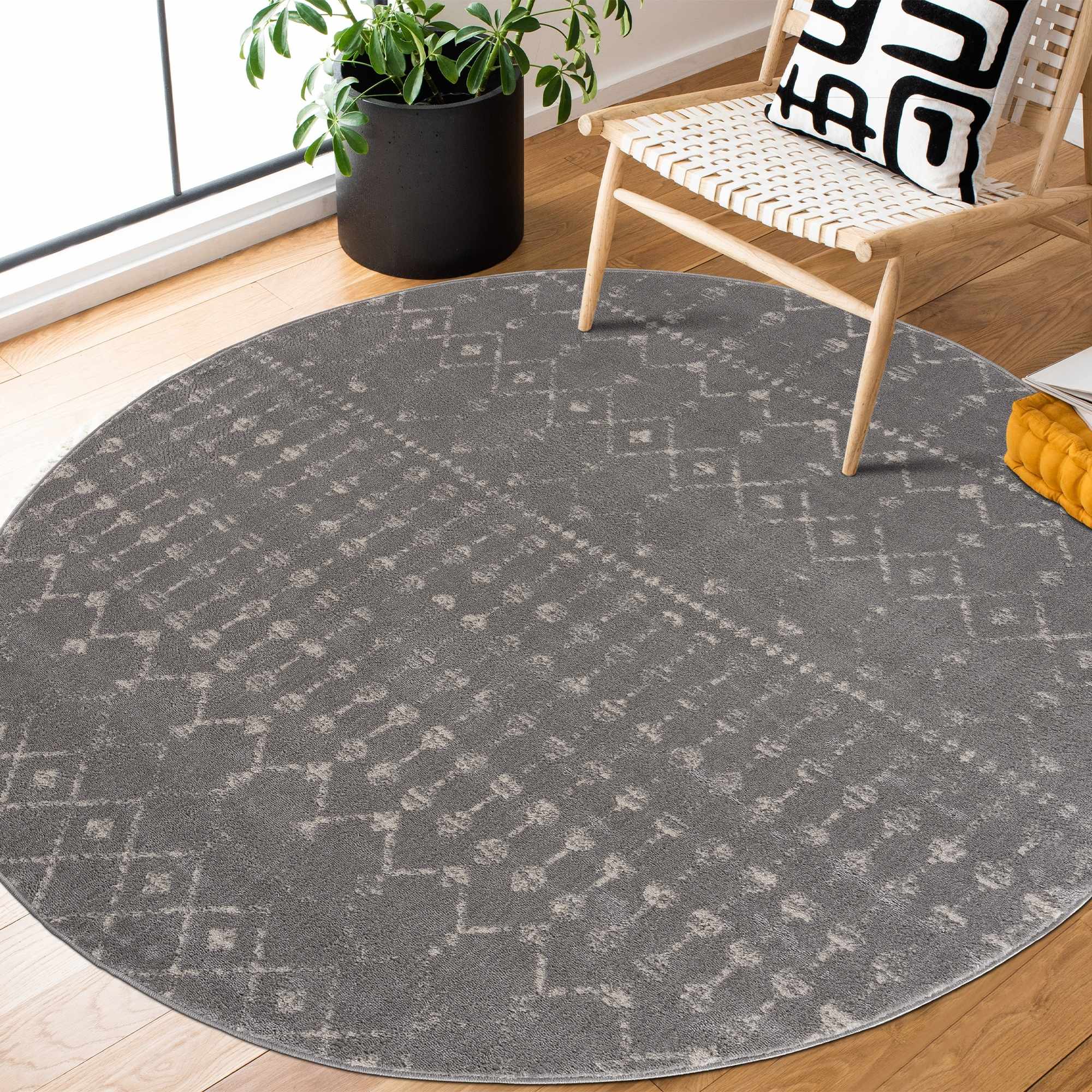 Contemporary Gray and Ivory Low pile Tribal Design Area Rug - Image 4