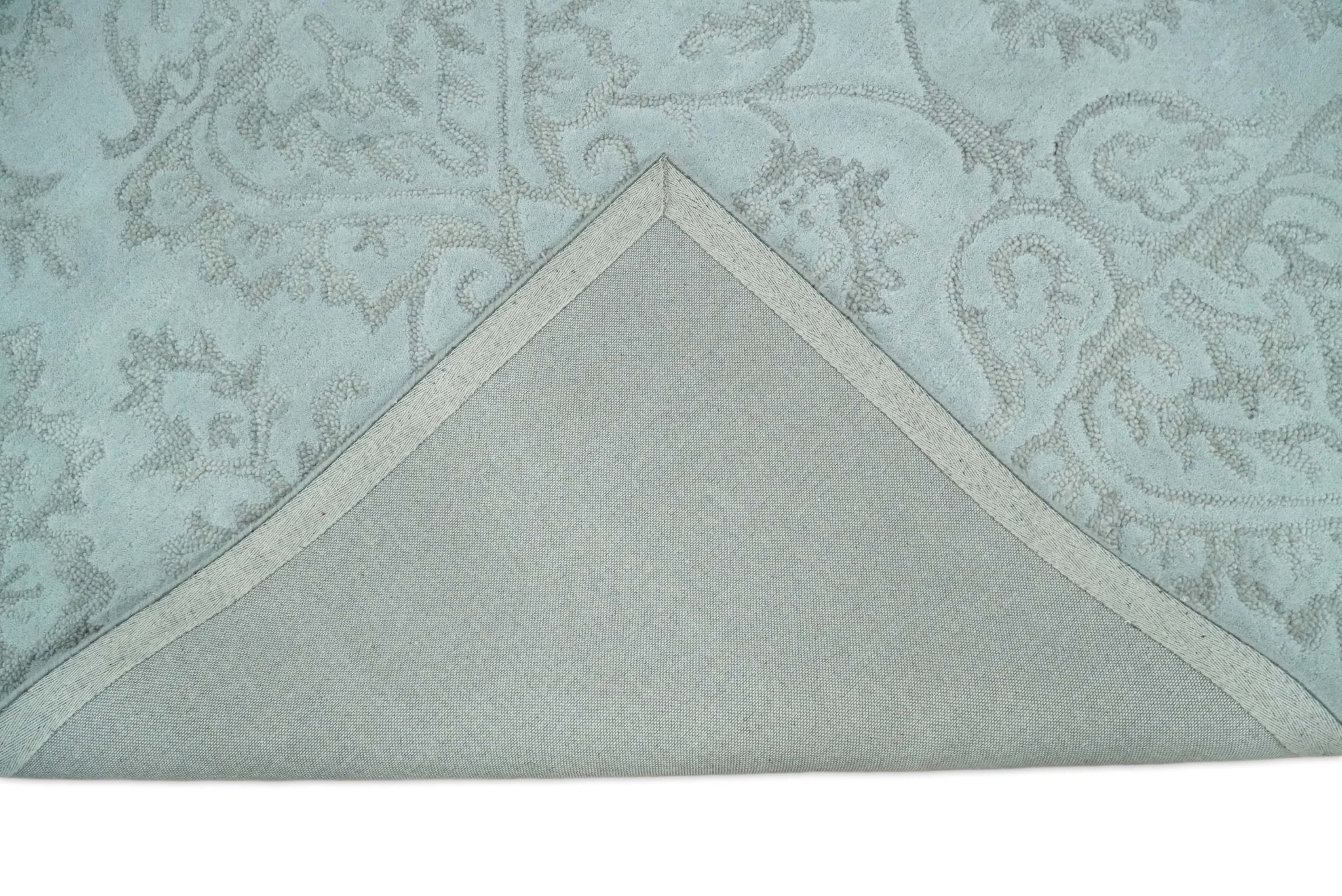 Contemporary Hand Tufted Silver and Blue Modern Wool Area Rug - Image 5