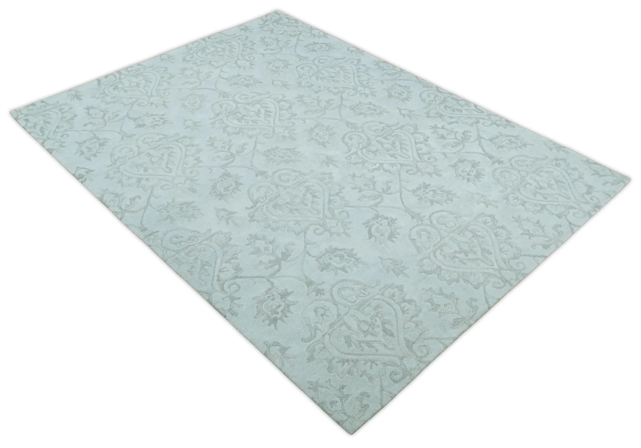 Contemporary Hand Tufted Silver and Blue Modern Wool Area Rug - Image 8