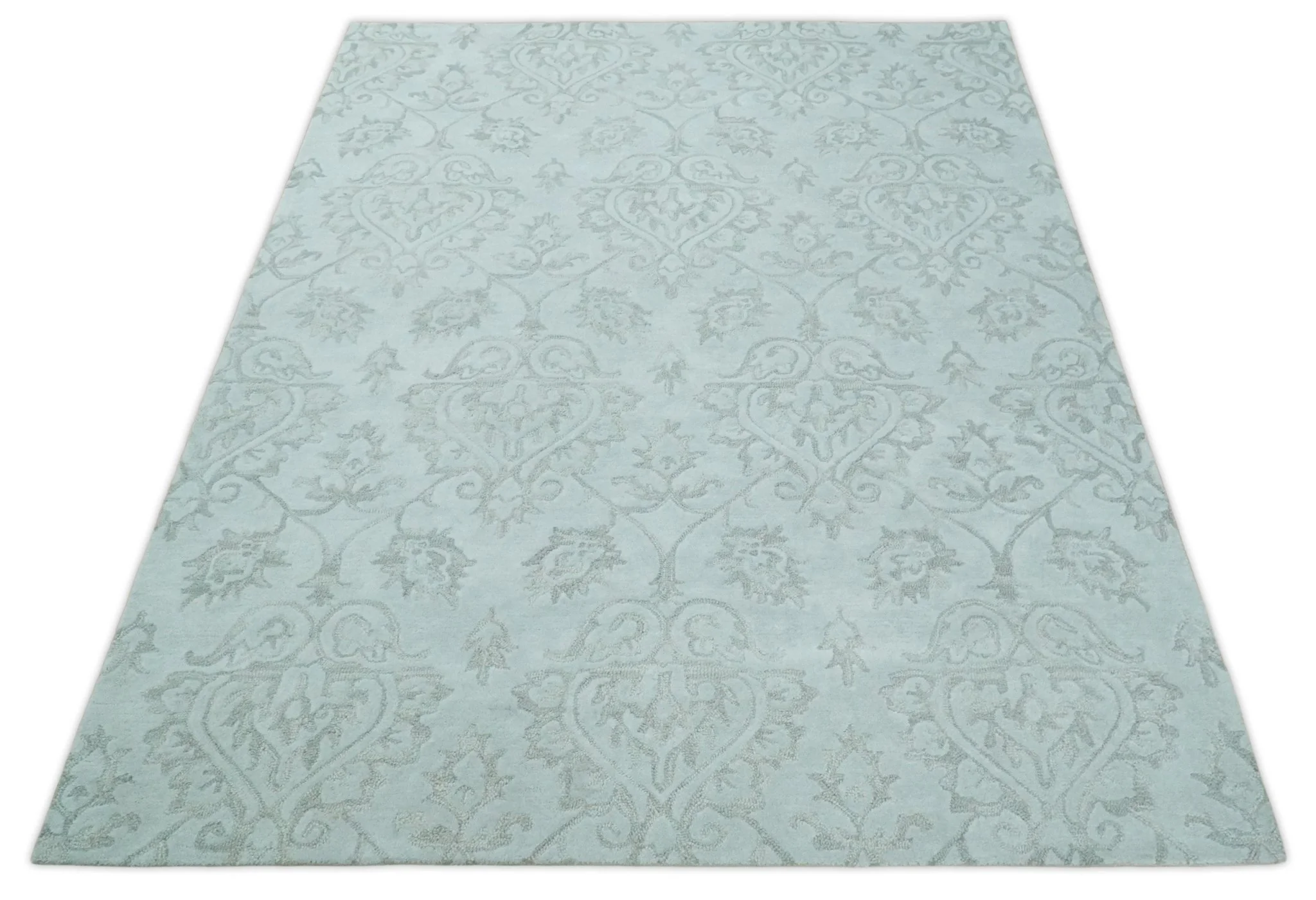 Contemporary Hand Tufted Silver and Blue Modern Wool Area Rug - Image 9