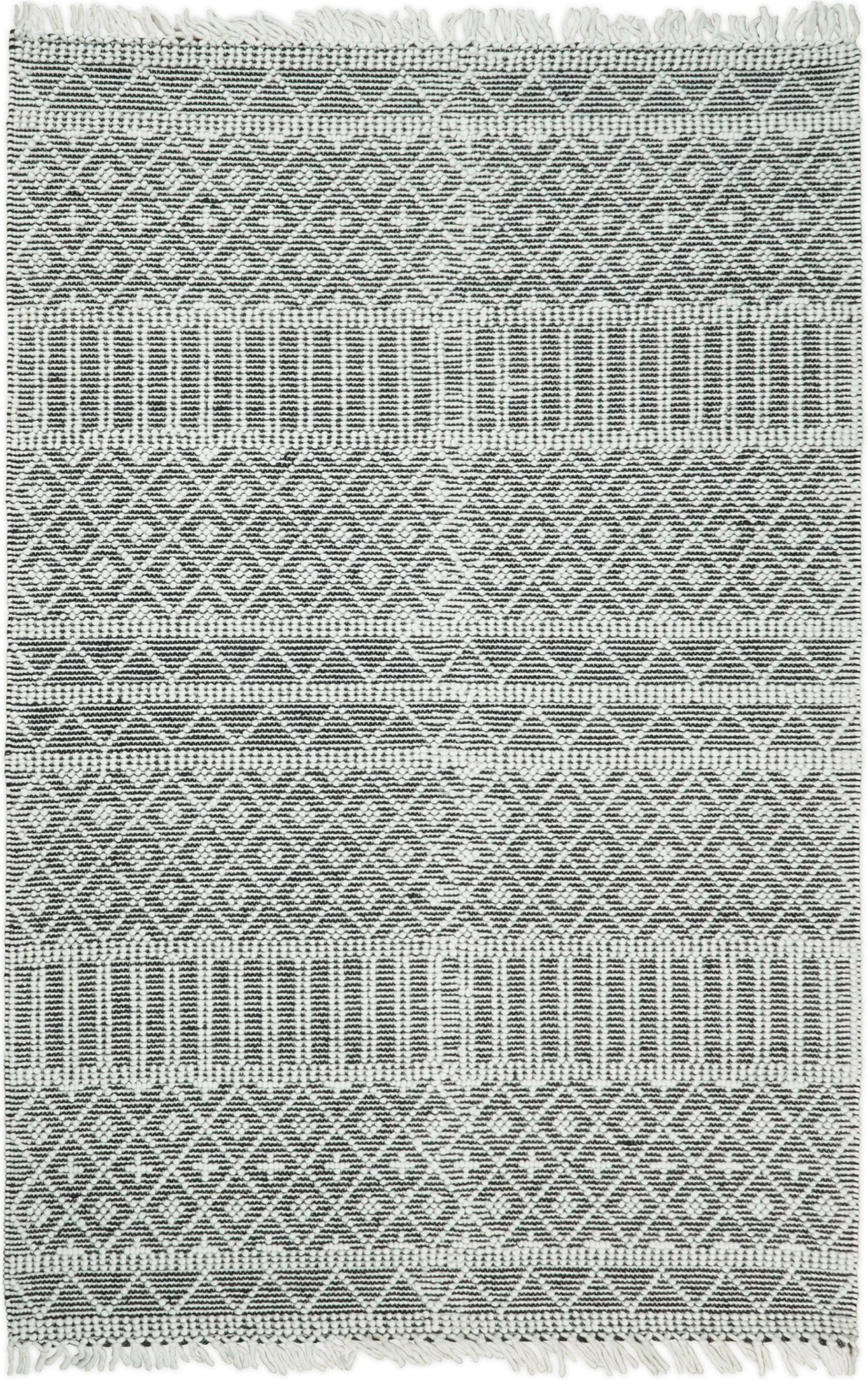 Contemporary Hand Woven Black and White Woolen Trellis Area Rug - Image 10