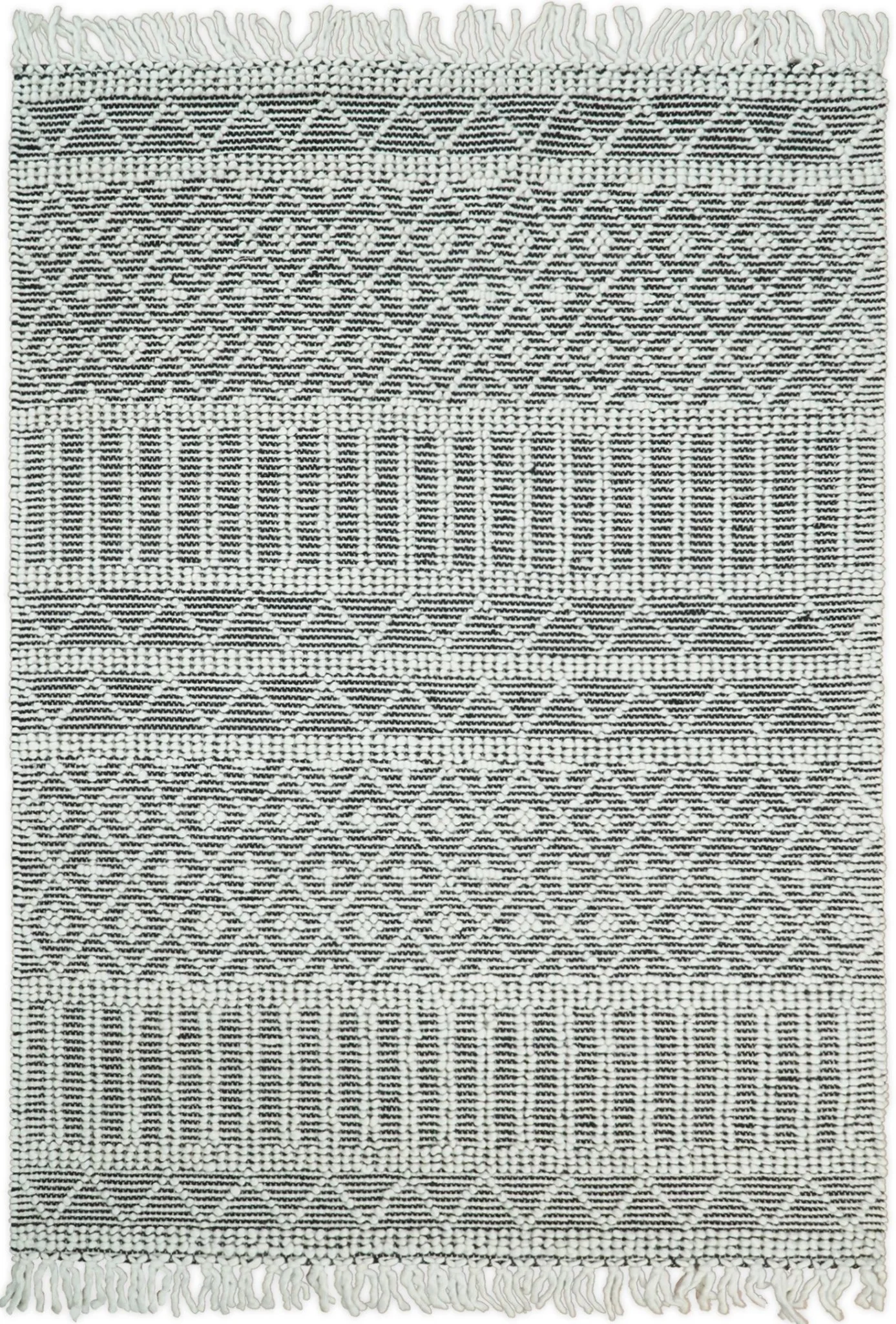 Contemporary Hand Woven Black and White Woolen Trellis Area Rug - Image 7