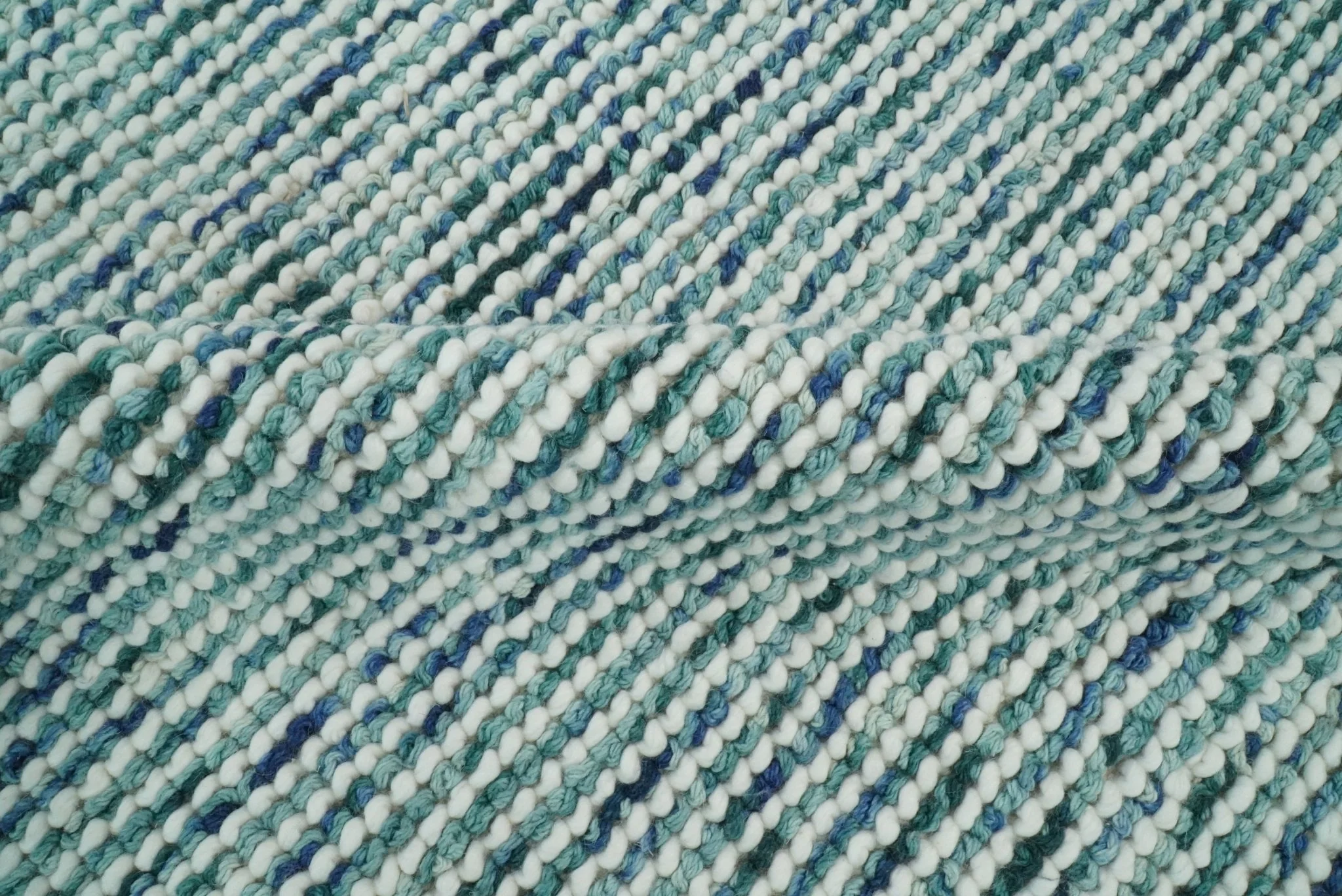 Contemporary Hand Woven Blue Woolen Chunky and Soft Area Rug - Image 10