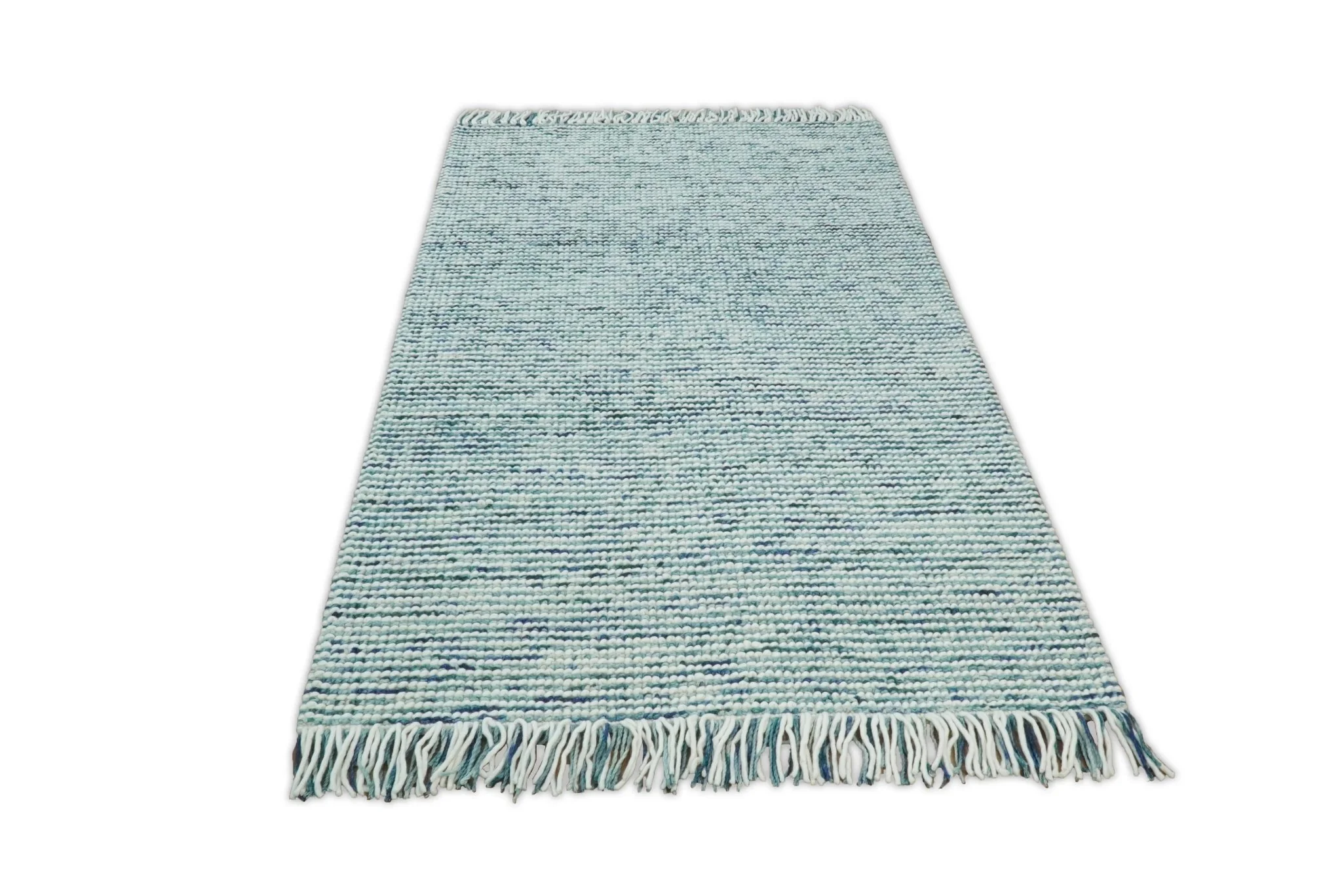 Contemporary Hand Woven Blue Woolen Chunky and Soft Area Rug - Image 3