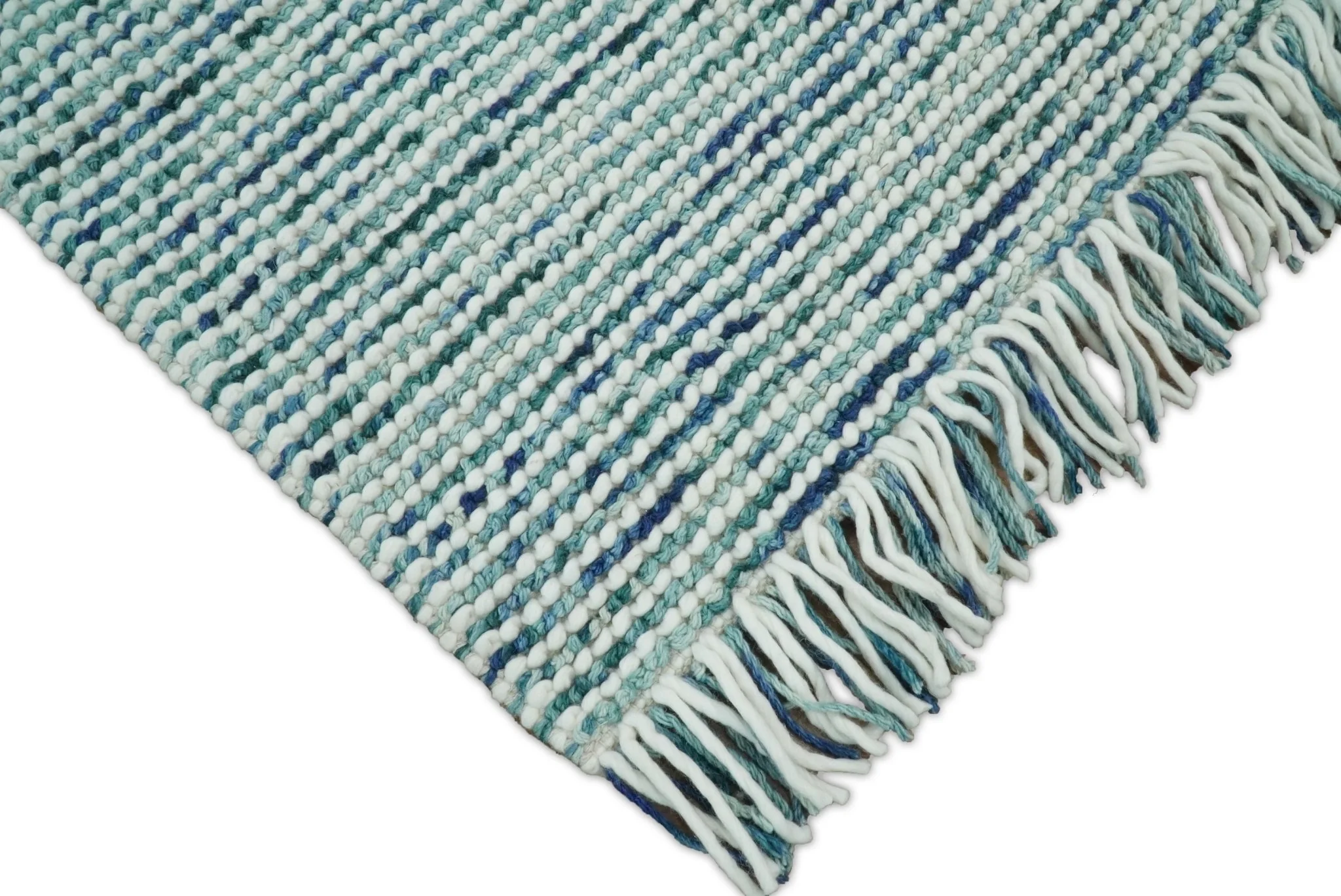 Contemporary Hand Woven Blue Woolen Chunky and Soft Area Rug - Image 5
