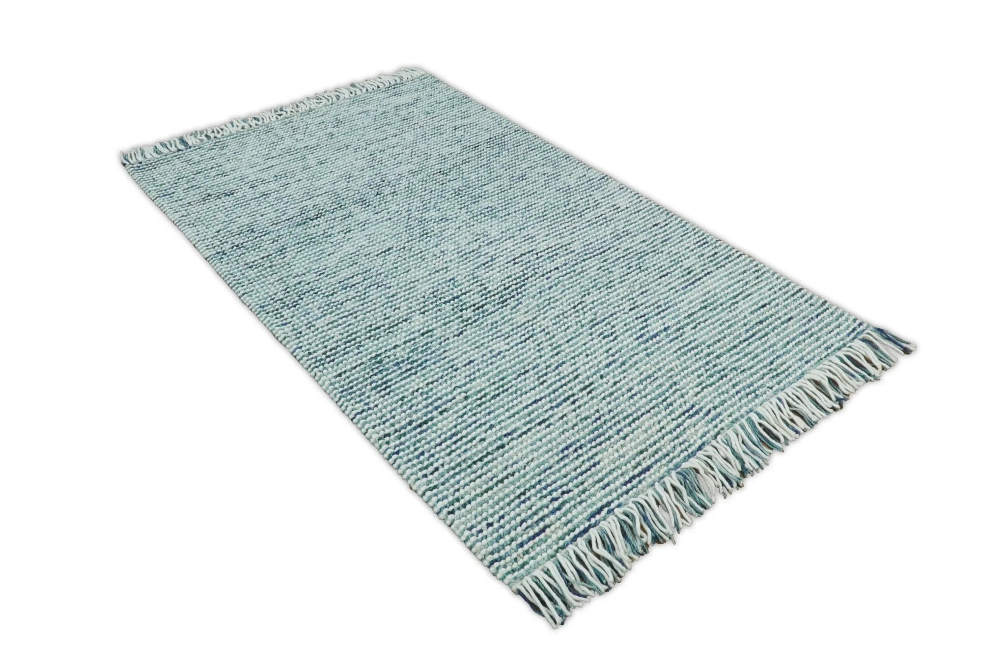 Contemporary Hand Woven Blue Woolen Chunky and Soft Area Rug - Image 6