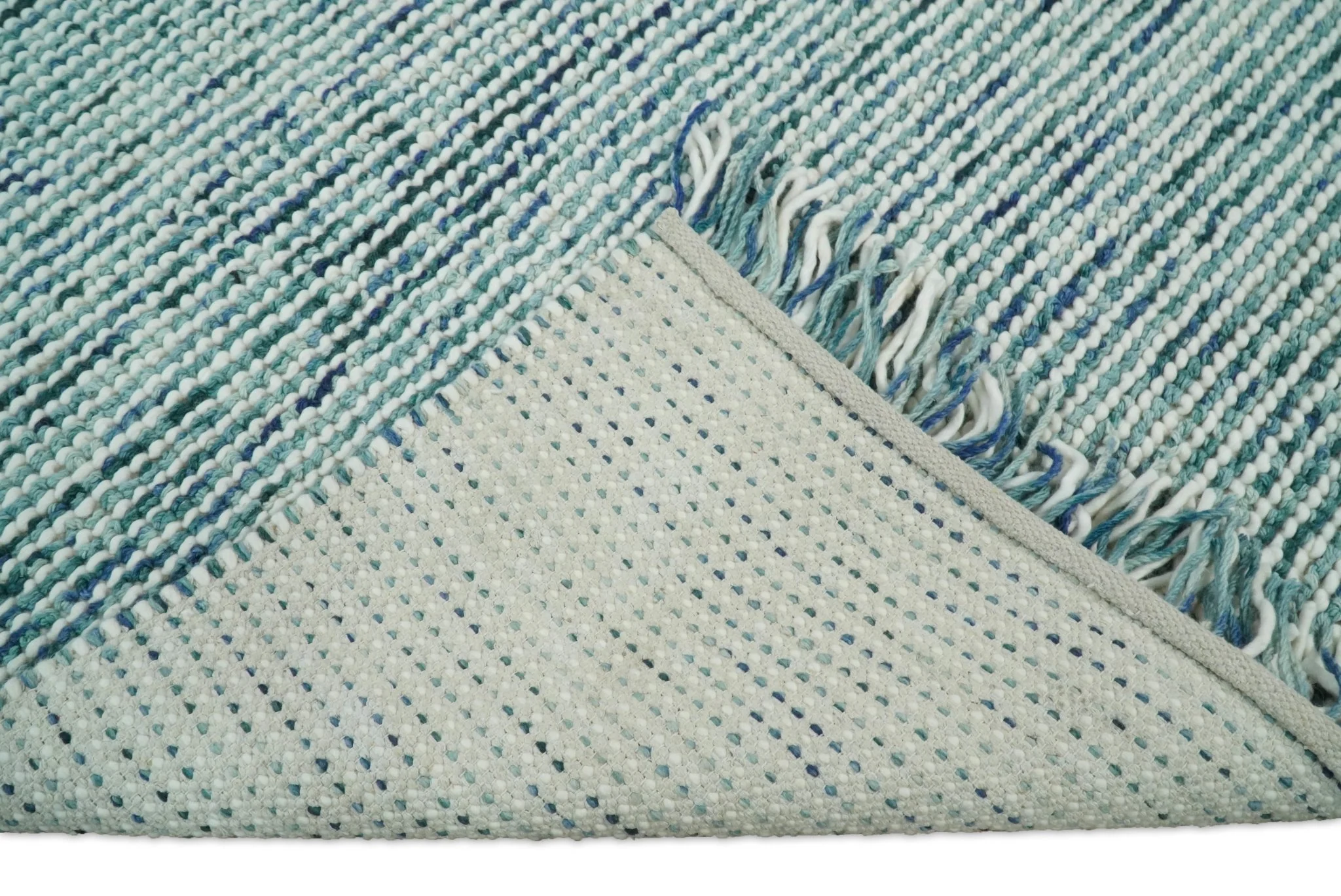 Contemporary Hand Woven Blue Woolen Chunky and Soft Area Rug - Image 9