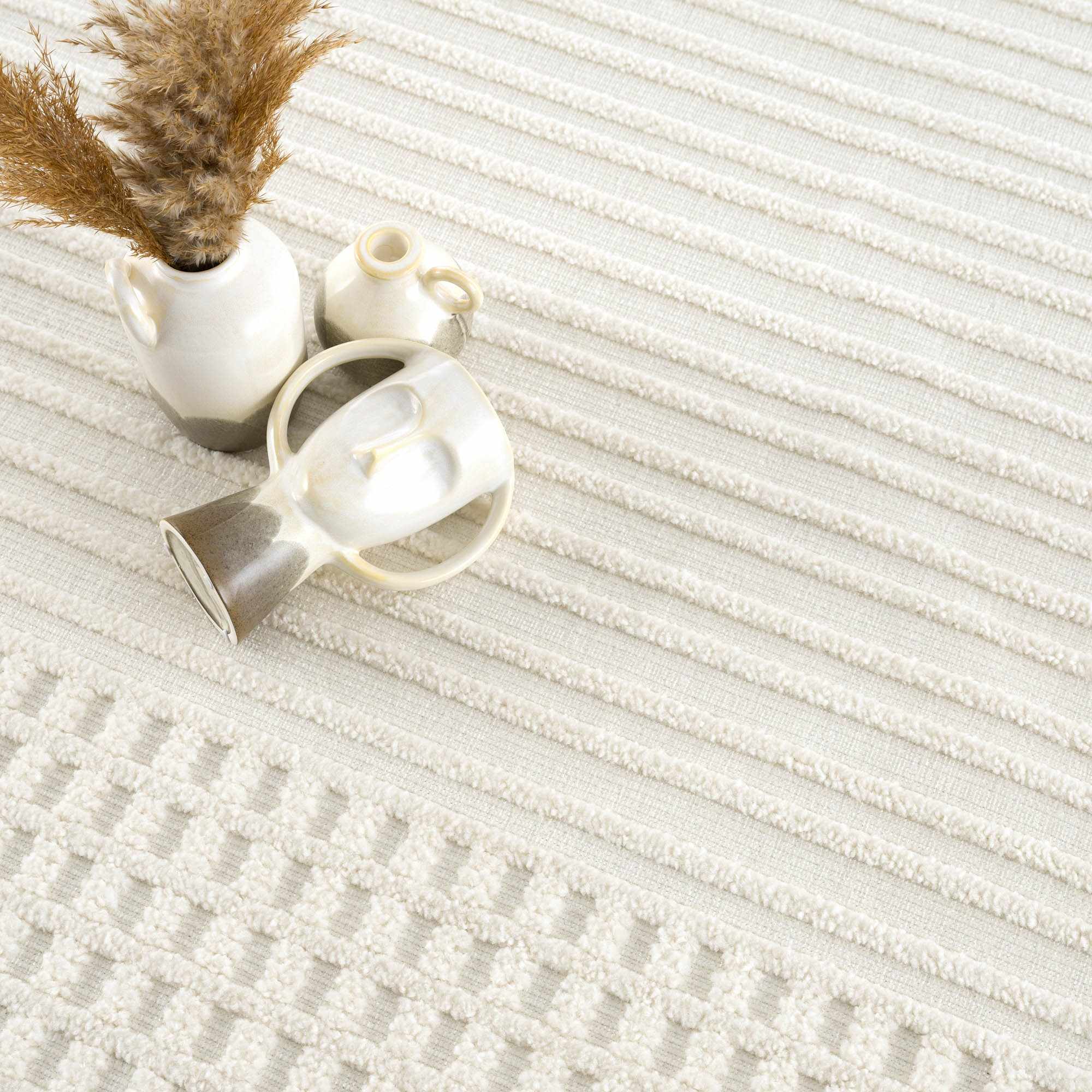 Modern Contemporary Ivory and Beige Medium pile Washable Area Rug - Image 14