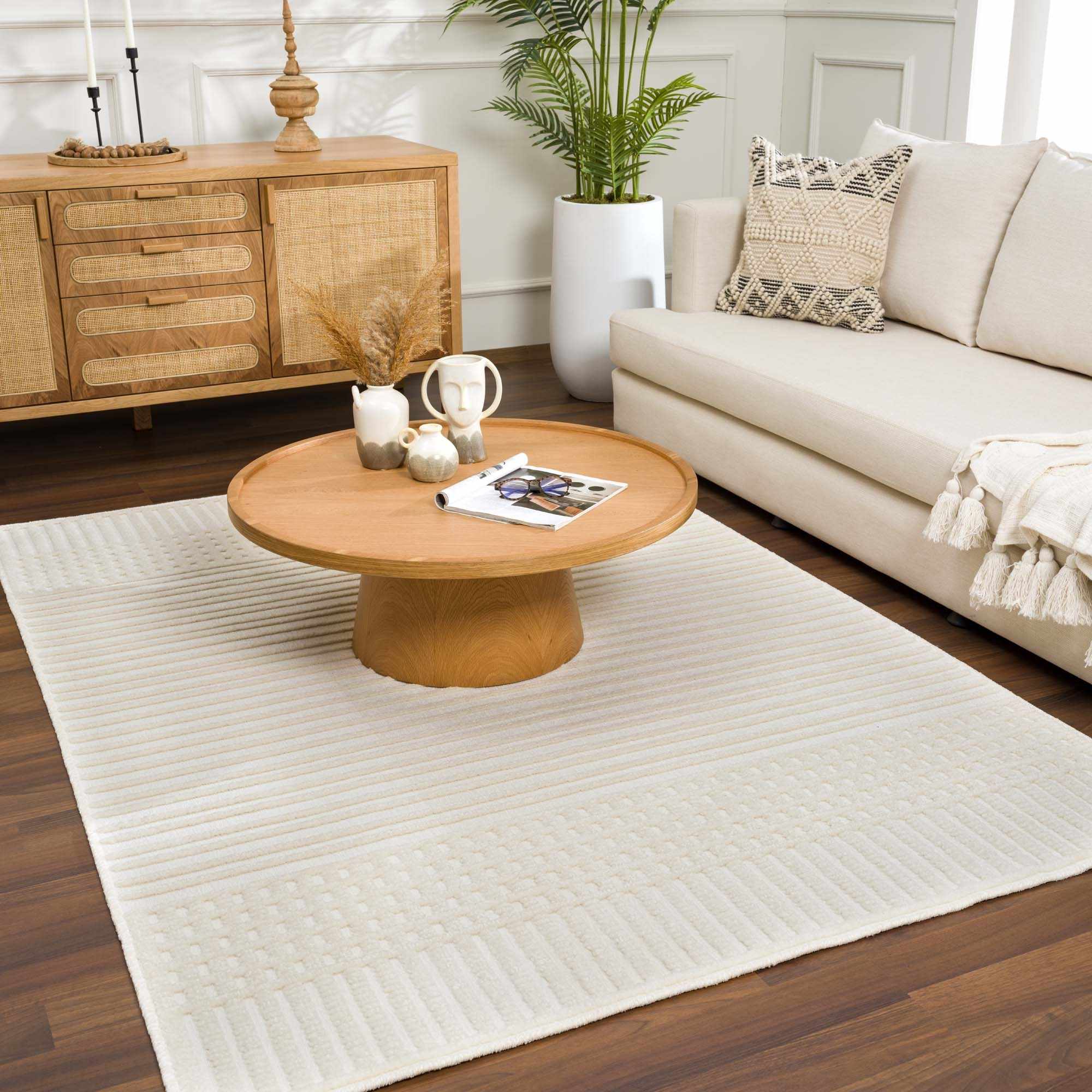 Modern Contemporary Ivory and Beige Medium pile Washable Area Rug - Image 15