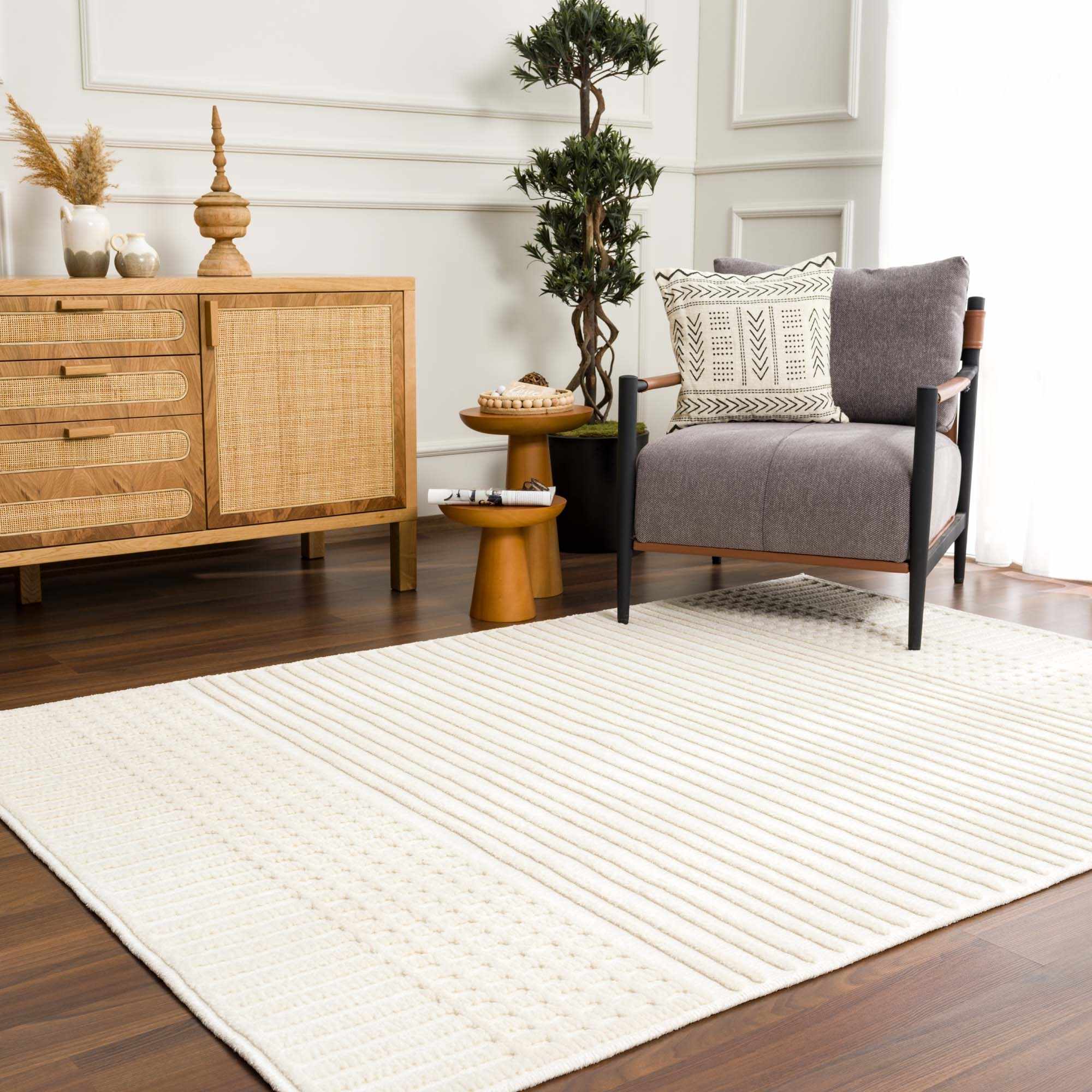 Modern Contemporary Ivory and Beige Medium pile Washable Area Rug - Image 16