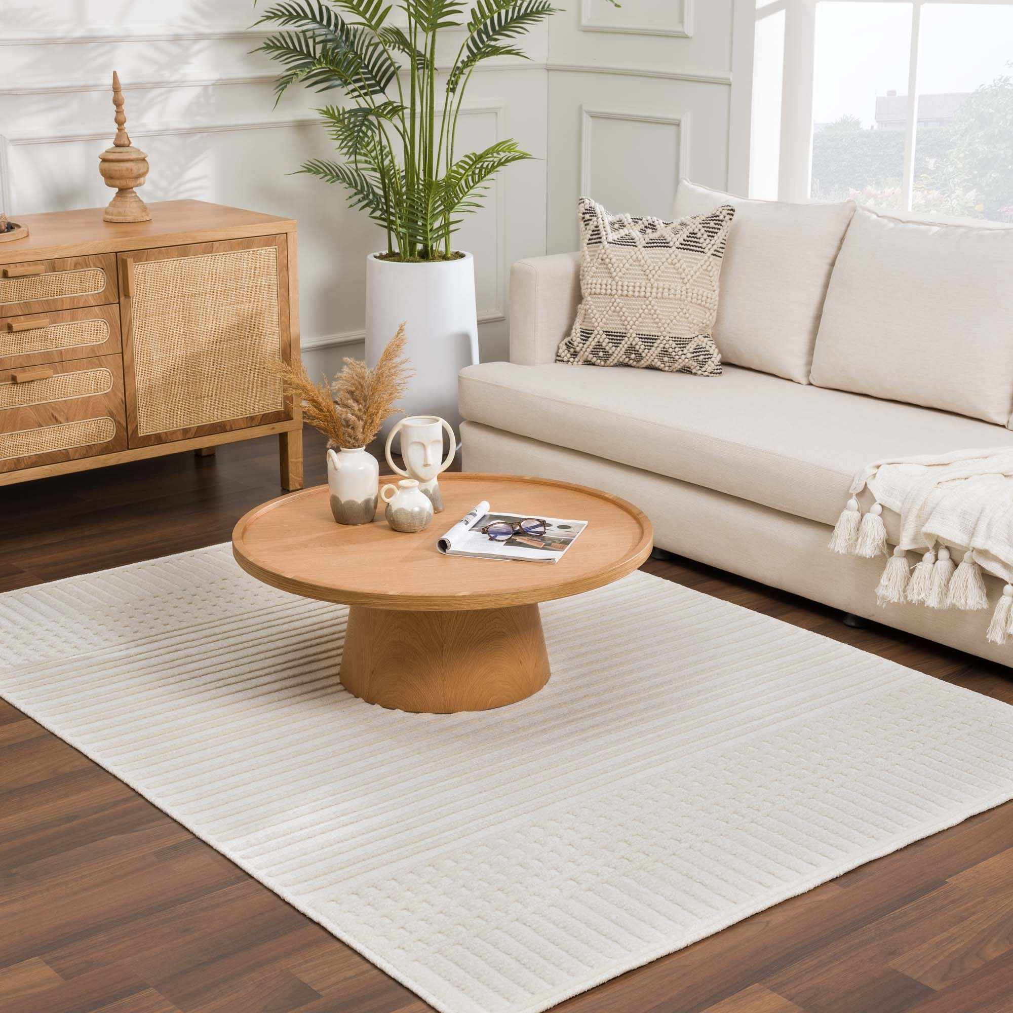 Modern Contemporary Ivory and Beige Medium pile Washable Area Rug - Image 4