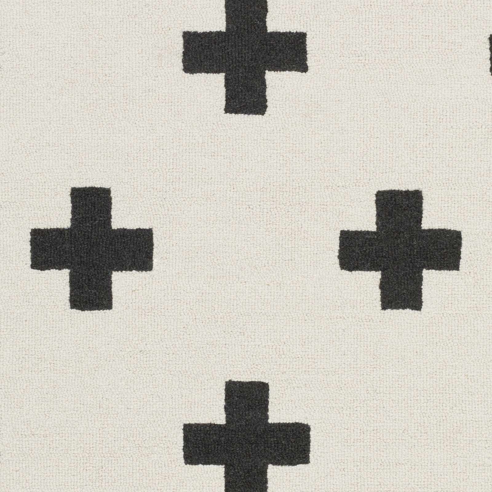 Hand Tufted Contemporary Cross Design Ivory and Black Wool Area Rug - Image 4