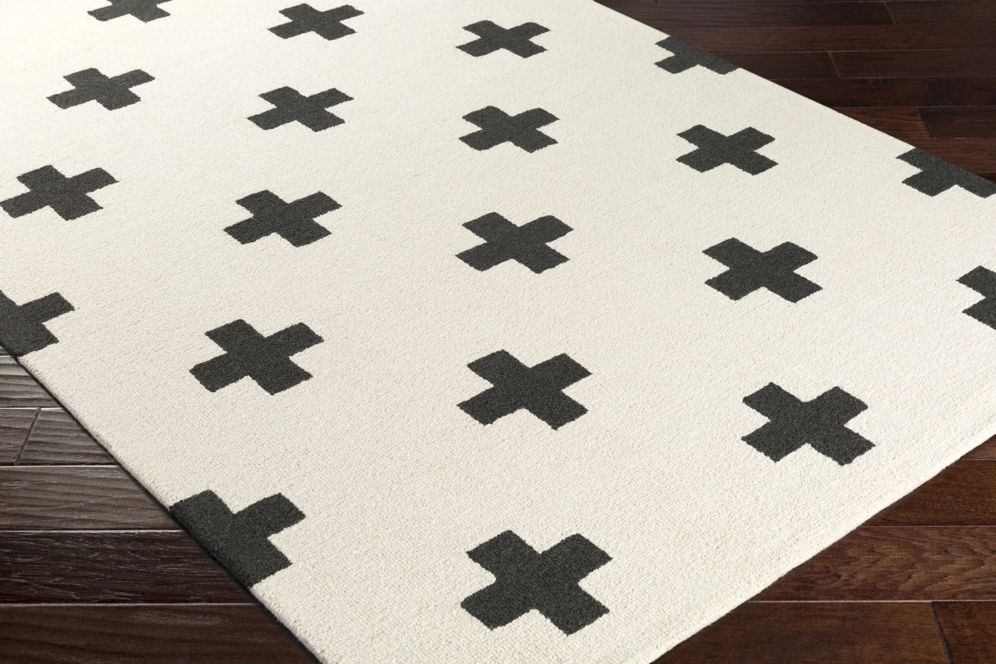 Hand Tufted Contemporary Cross Design Ivory and Black Wool Area Rug - Image 5