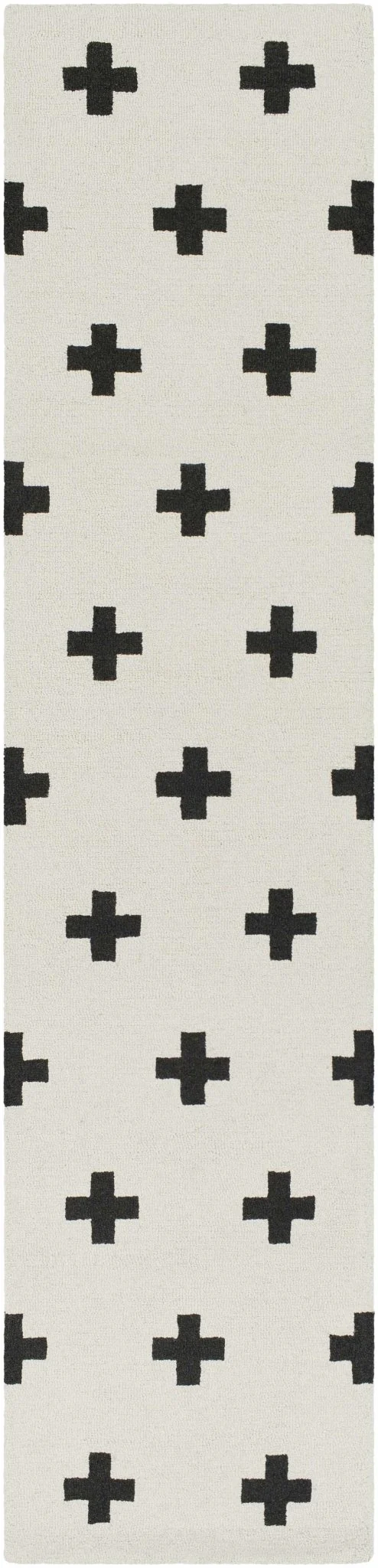 Hand Tufted Contemporary Cross Design Ivory and Black Wool Area Rug - Image 6