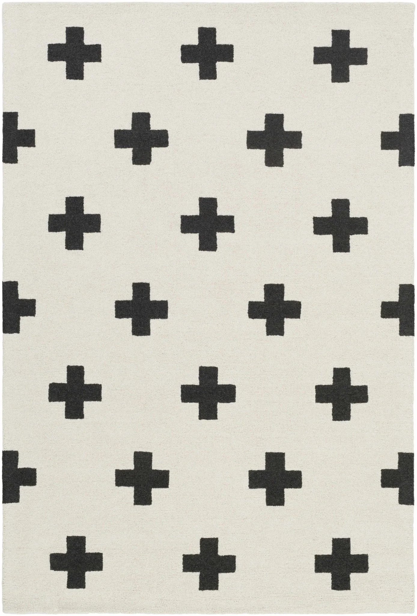 Hand Tufted Contemporary Cross Design Ivory and Black Wool Area Rug - Image 7
