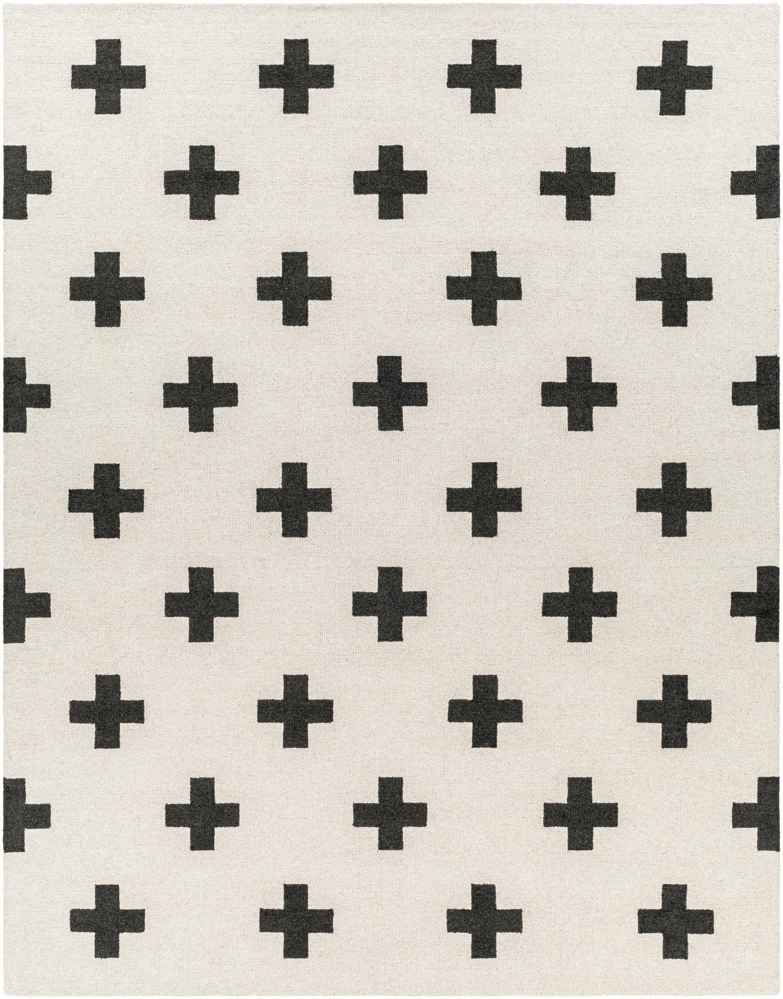 Hand Tufted Contemporary Cross Design Ivory and Black Wool Area Rug - Image 8