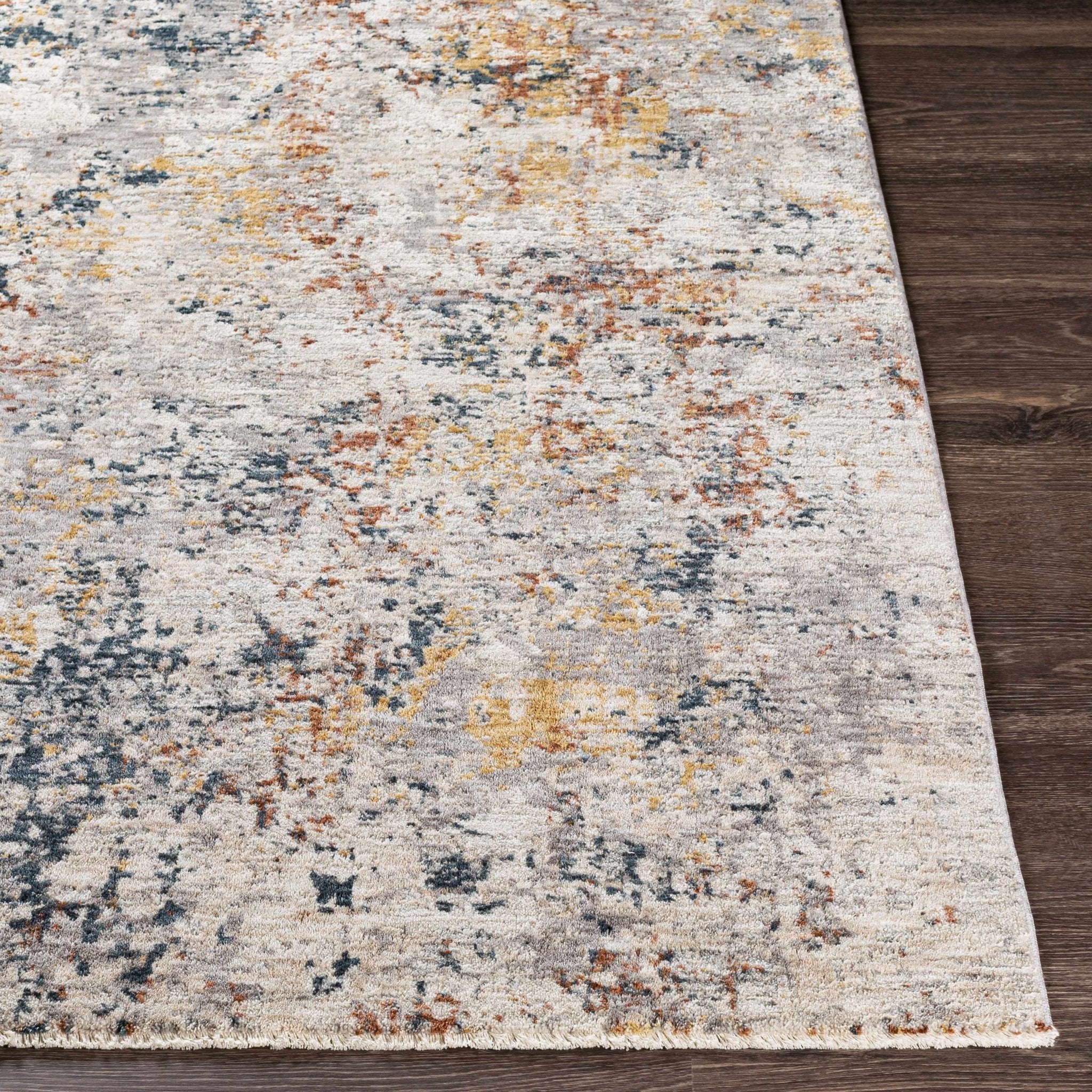 Contemporary Ivory And Blue Abstract Machine Woven Rug - Image 10