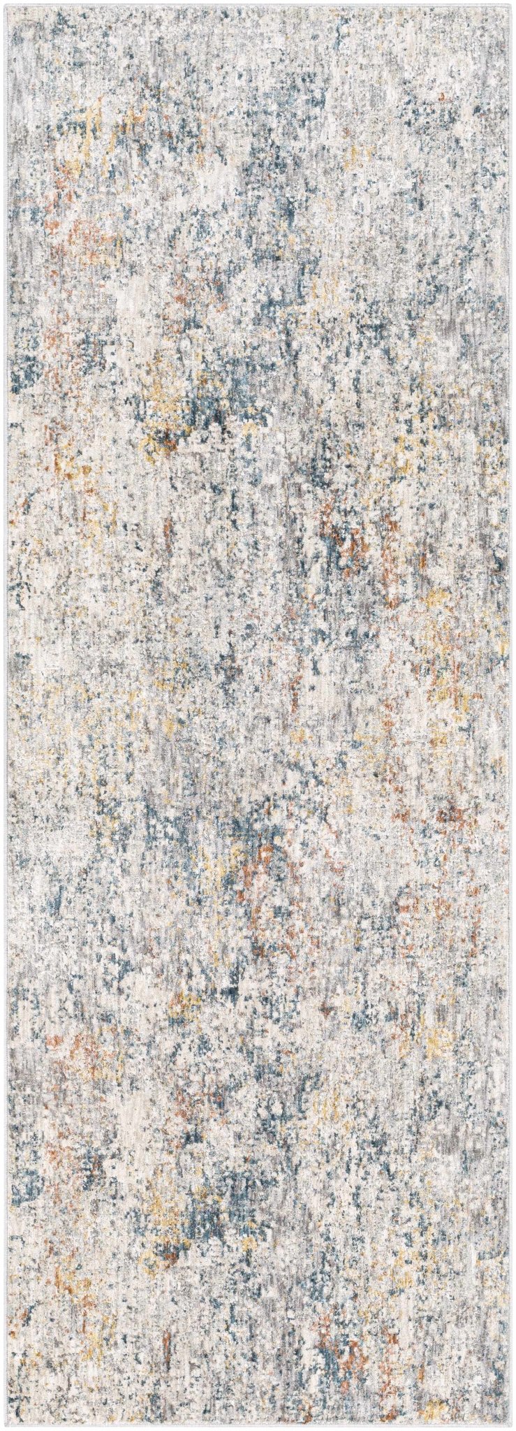 Contemporary Ivory And Blue Abstract Machine Woven Rug - Image 11