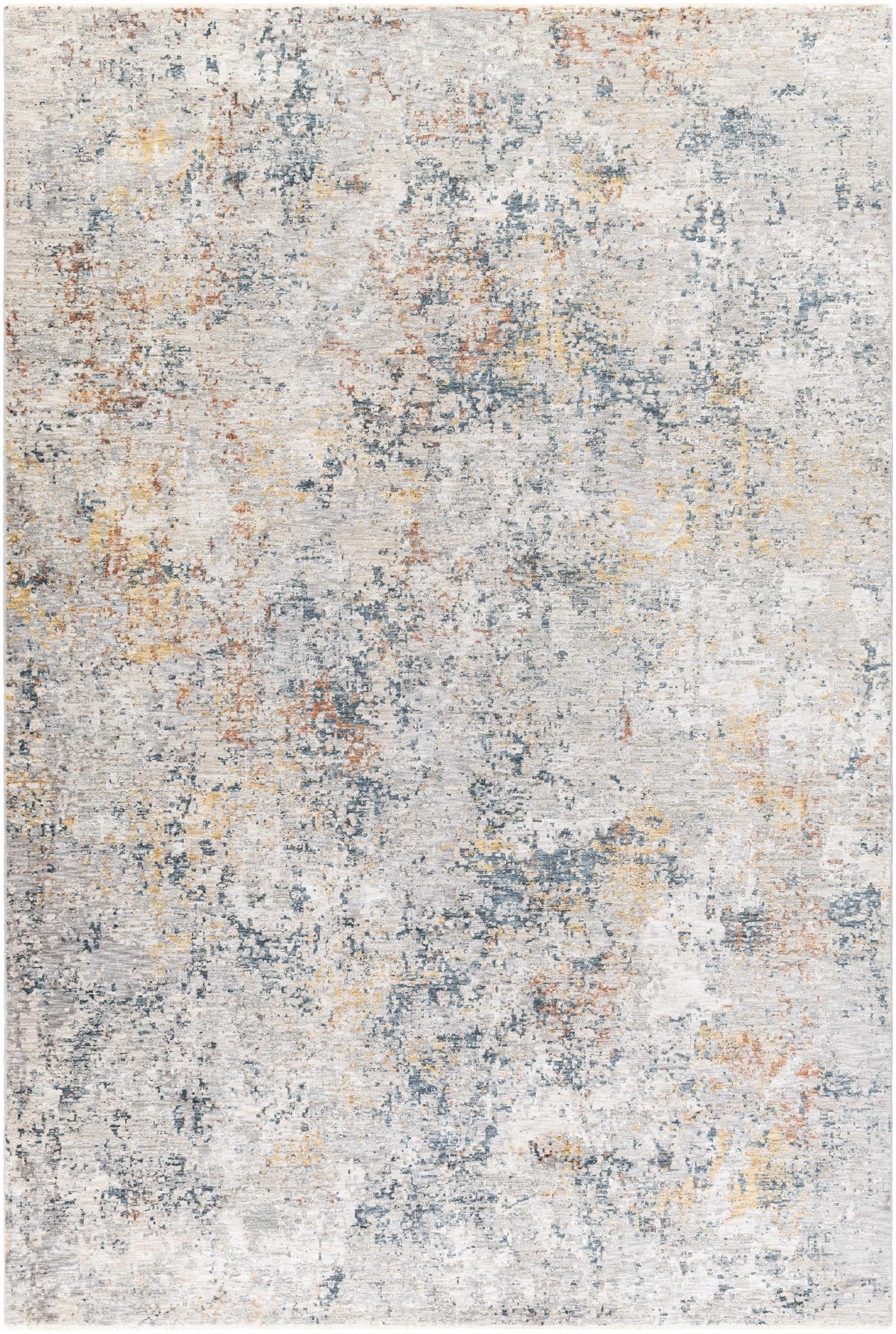 Contemporary Ivory And Blue Abstract Machine Woven Rug - Image 13