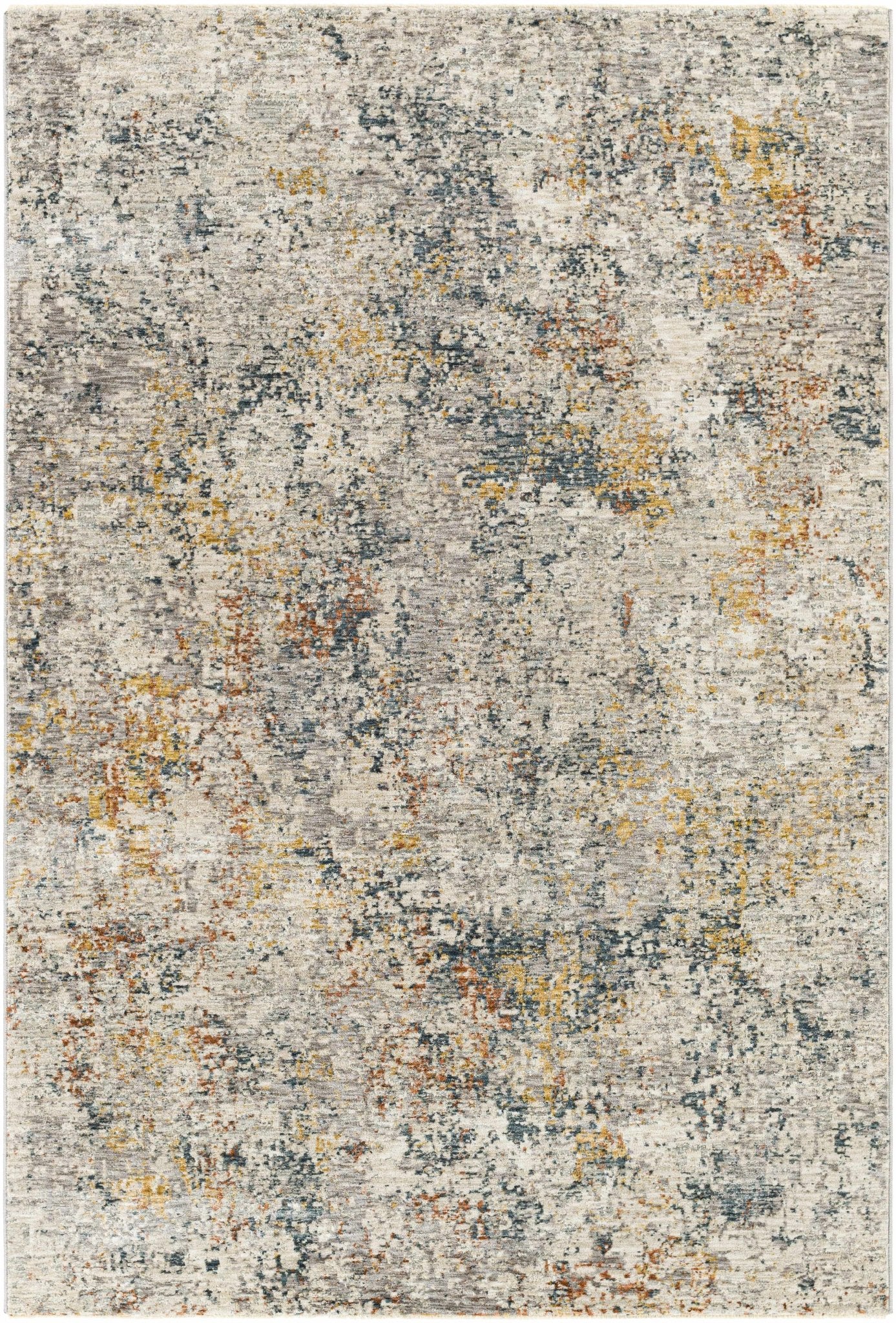 Contemporary Ivory And Blue Abstract Machine Woven Rug - Image 14