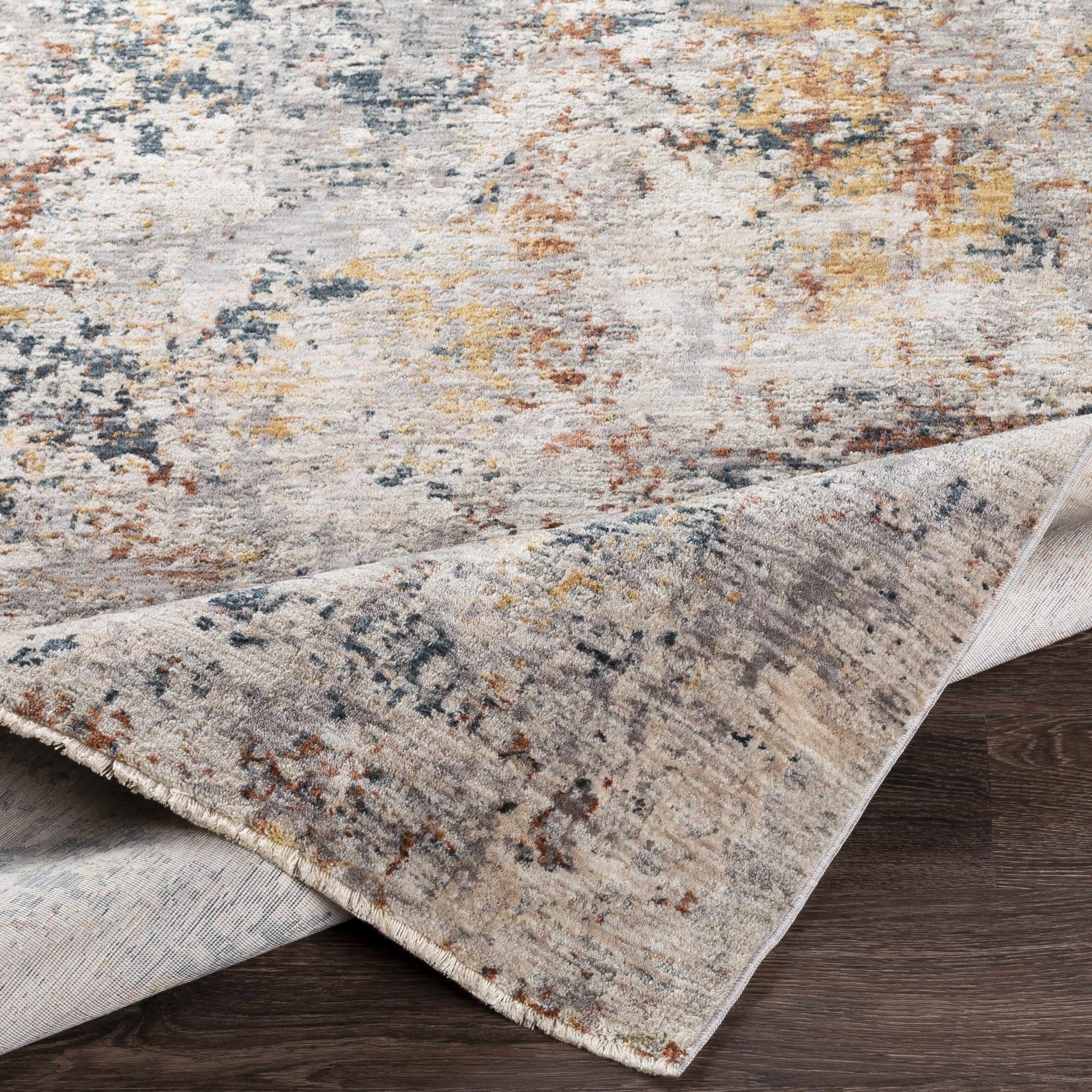 Contemporary Ivory And Blue Abstract Machine Woven Rug - Image 4
