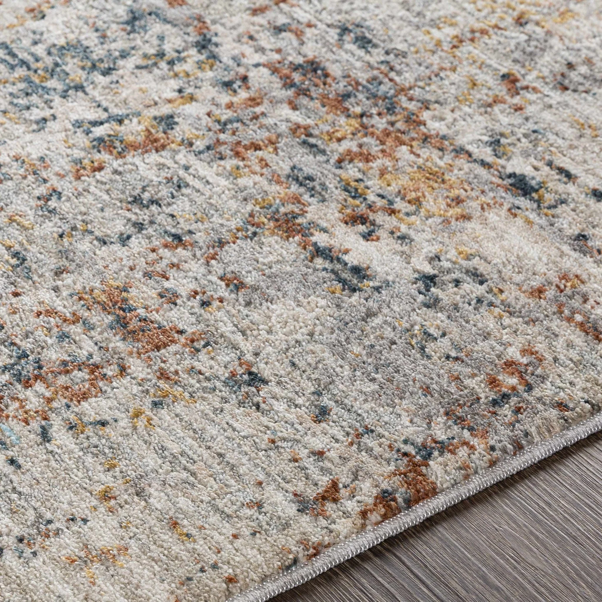 Contemporary Ivory And Blue Abstract Machine Woven Rug - Image 5
