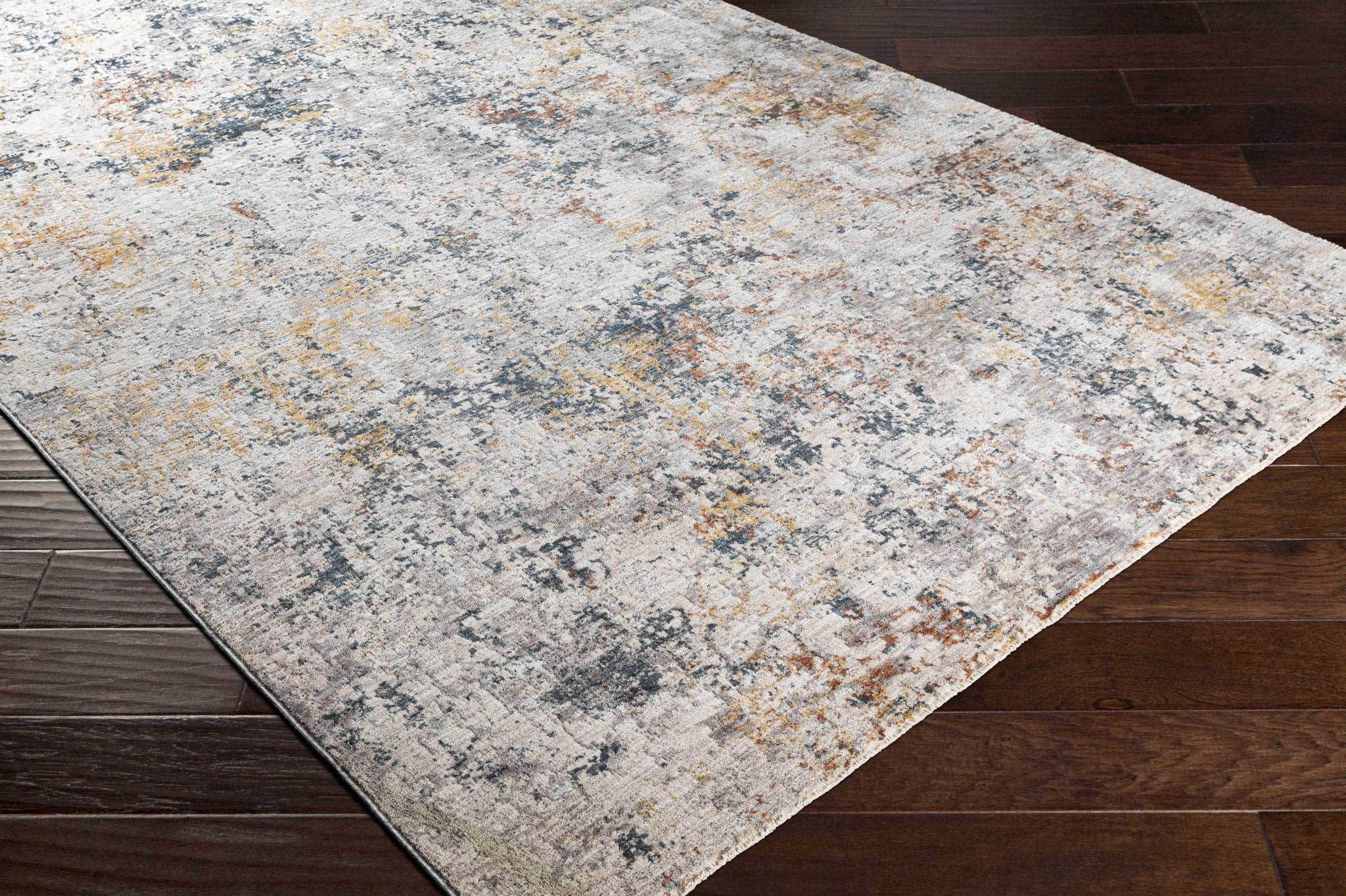 Contemporary Ivory And Blue Abstract Machine Woven Rug - Image 8