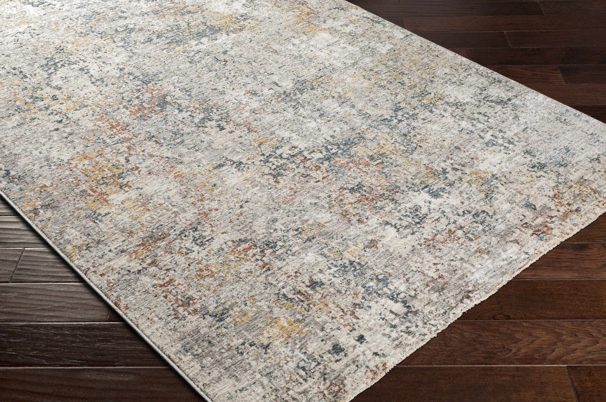 Contemporary Ivory And Blue Abstract Machine Woven Rug - Image 9