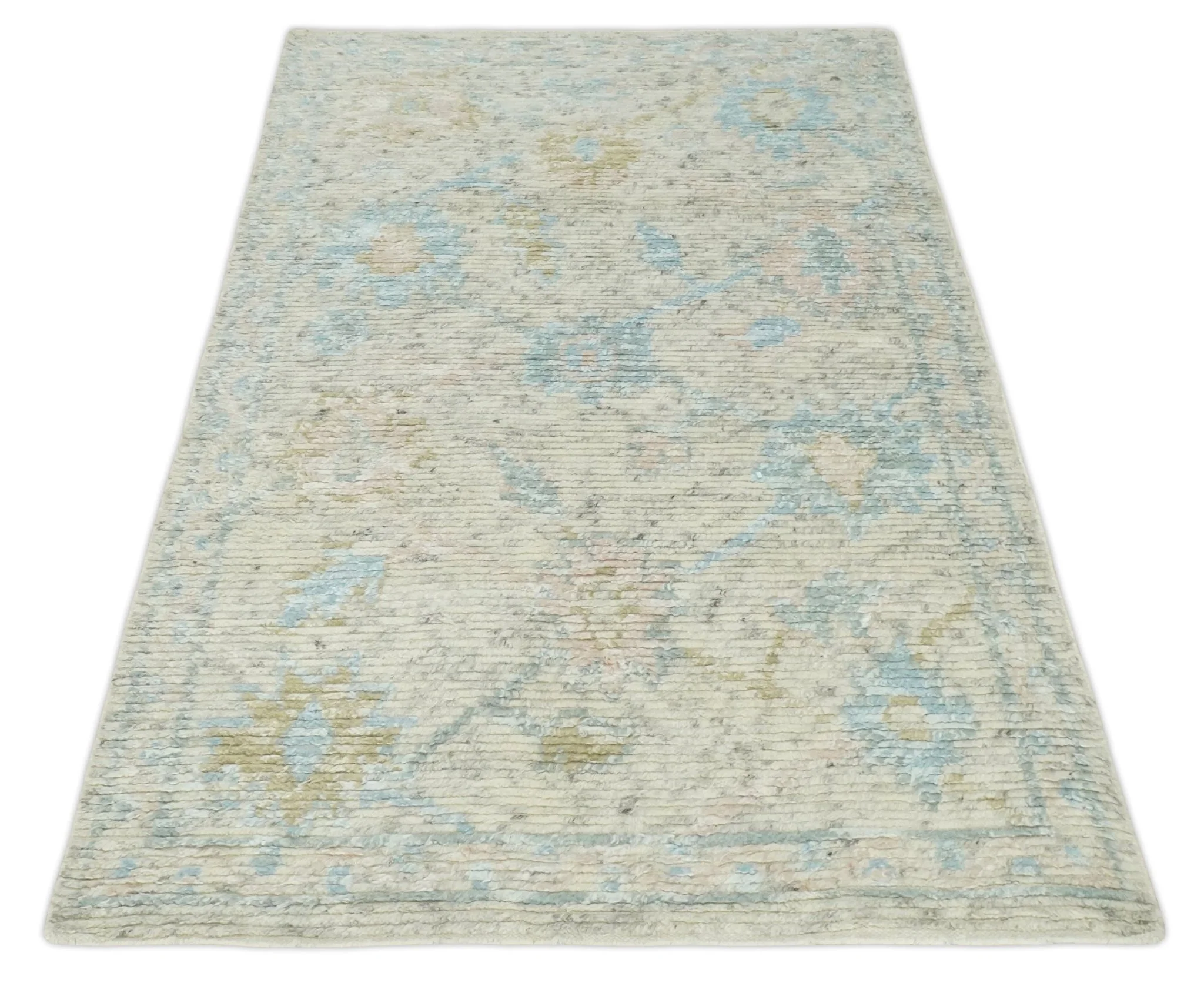 Contemporary Ivory and Blue Hand Knotted Multi Size Rug - Image 10