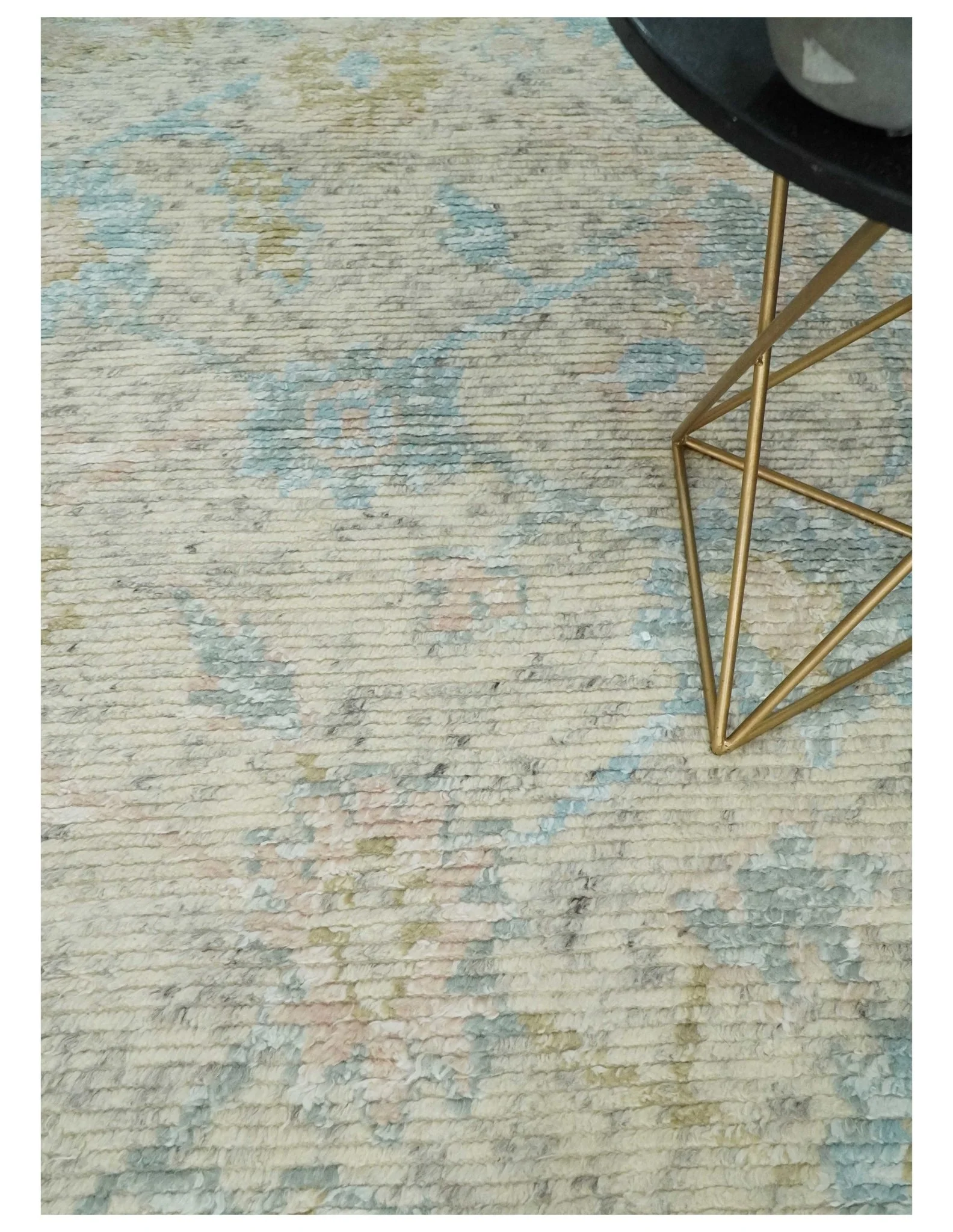 Contemporary Ivory and Blue Hand Knotted Multi Size Rug - Image 2
