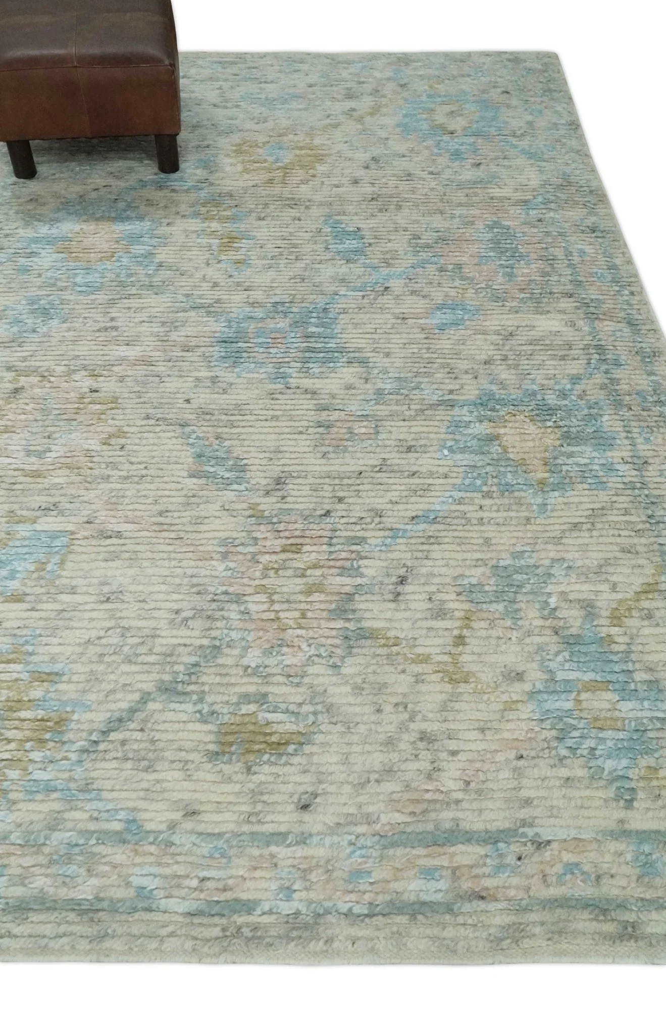 Contemporary Ivory and Blue Hand Knotted Multi Size Rug - Image 3