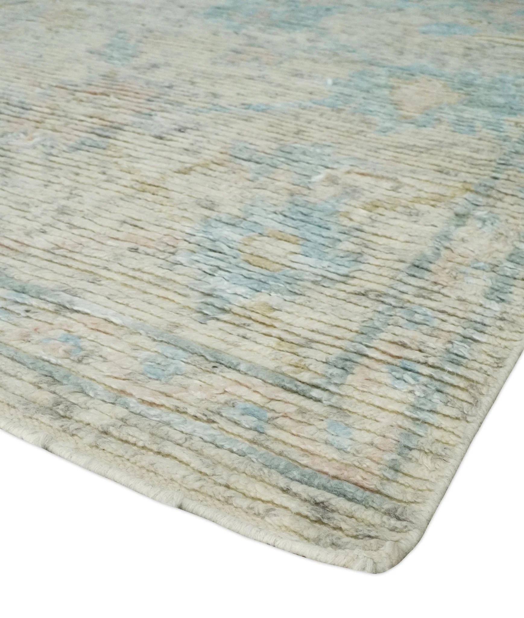 Contemporary Ivory and Blue Hand Knotted Multi Size Rug - Image 5