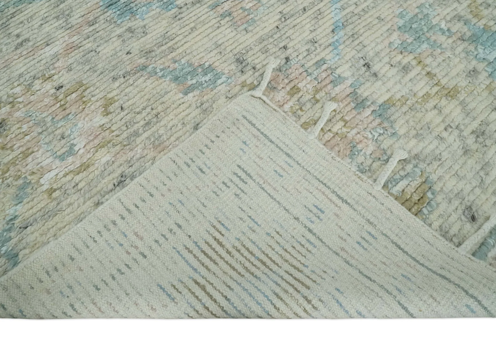 Contemporary Ivory and Blue Hand Knotted Multi Size Rug - Image 7