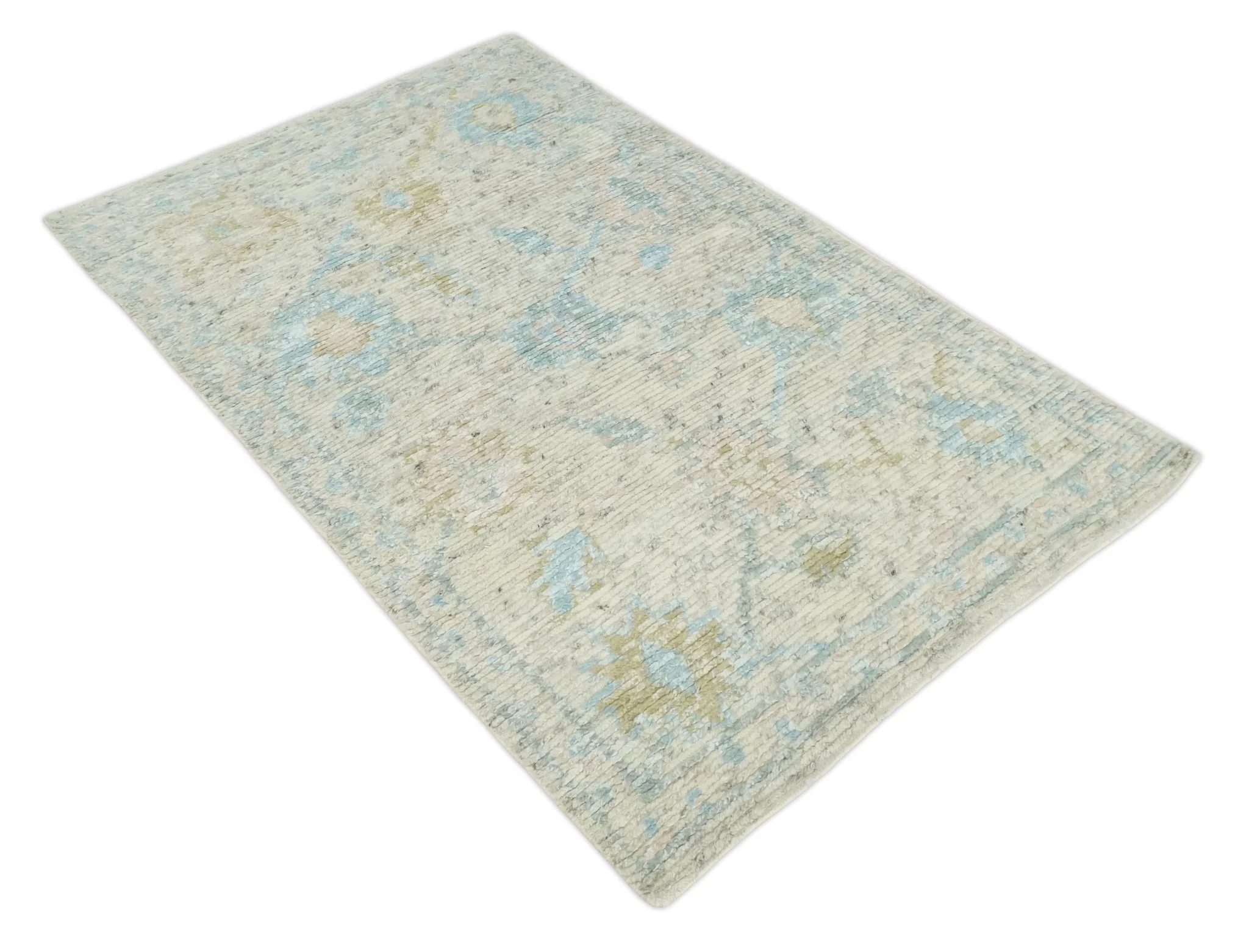 Contemporary Ivory and Blue Hand Knotted Multi Size Rug - Image 9