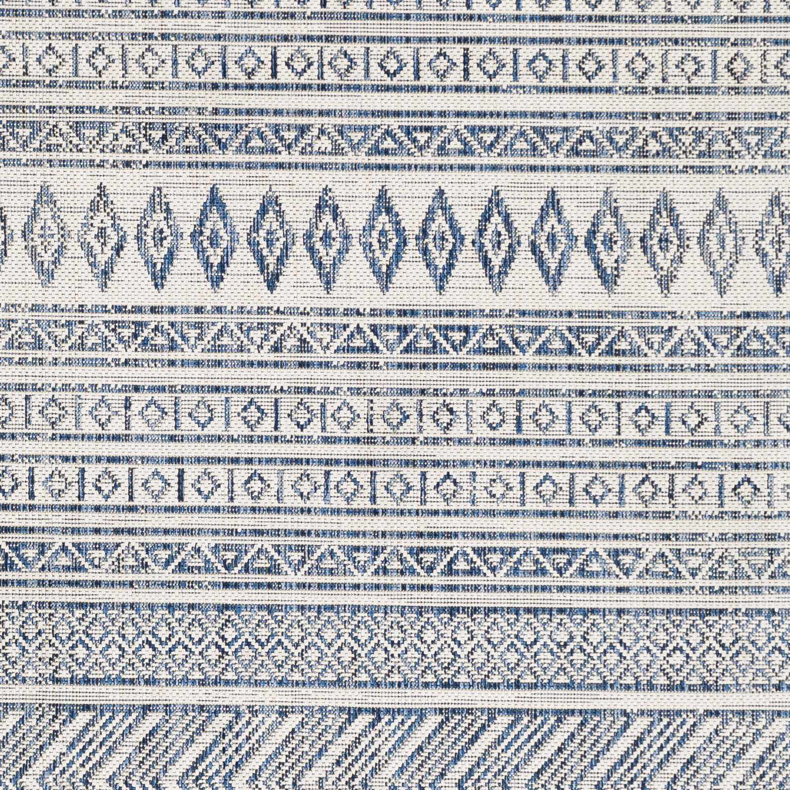 Traditional Contemporary Ivory and Blue Tribal Design Outdoor Area Rug - Image 10