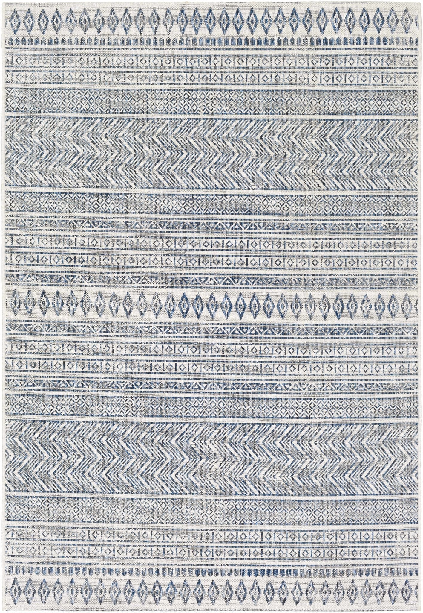 Traditional Contemporary Ivory and Blue Tribal Design Outdoor Area Rug - Image 11