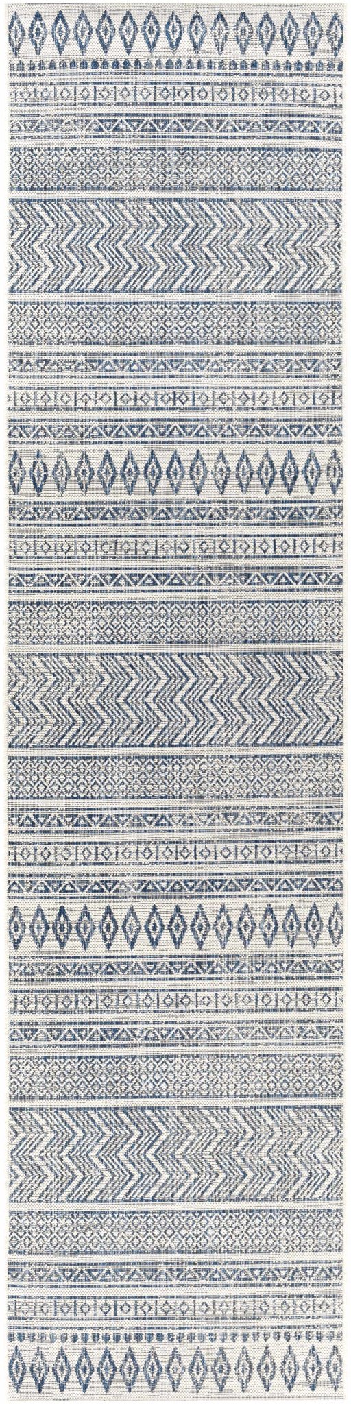 Traditional Contemporary Ivory and Blue Tribal Design Outdoor Area Rug - Image 12