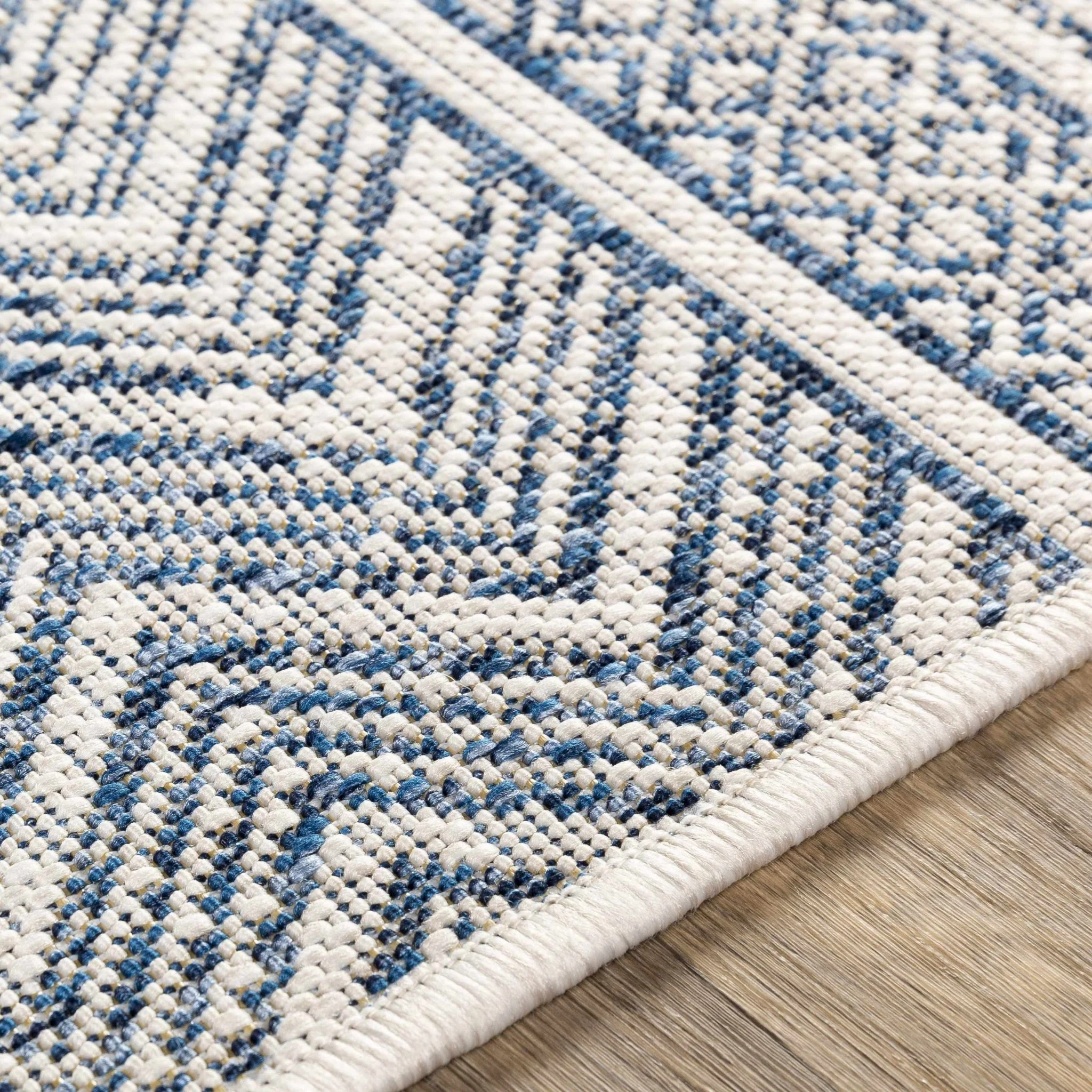 Traditional Contemporary Ivory and Blue Tribal Design Outdoor Area Rug - Image 16
