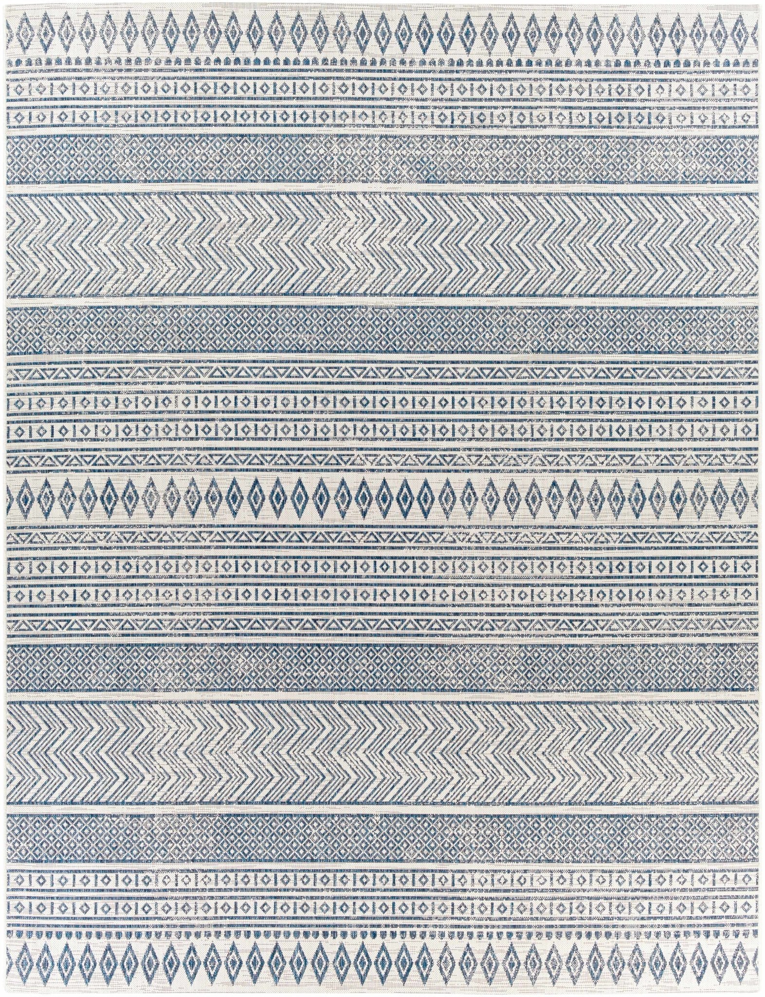 Traditional Contemporary Ivory and Blue Tribal Design Outdoor Area Rug - Image 4