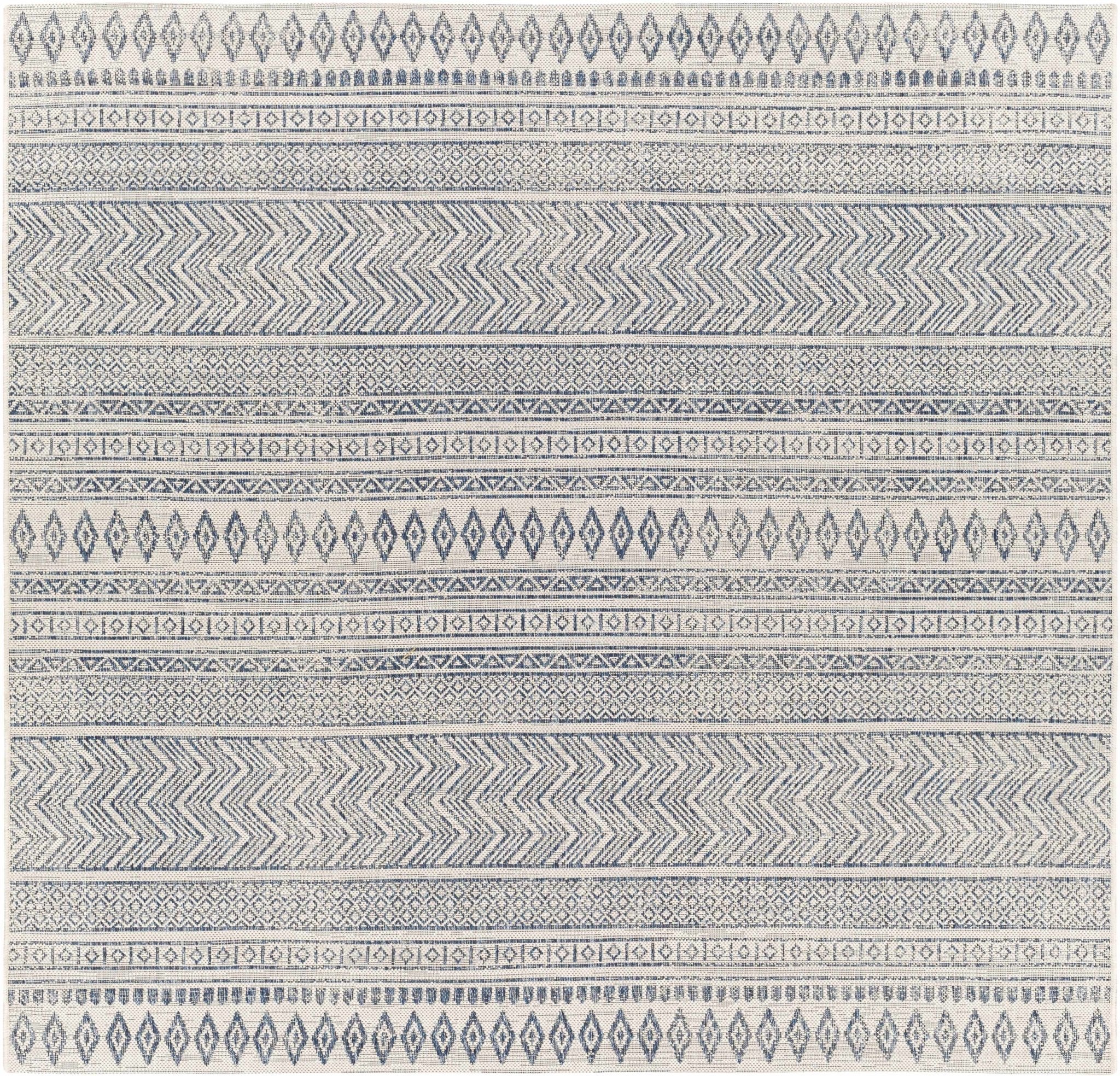 Traditional Contemporary Ivory and Blue Tribal Design Outdoor Area Rug - Image 5