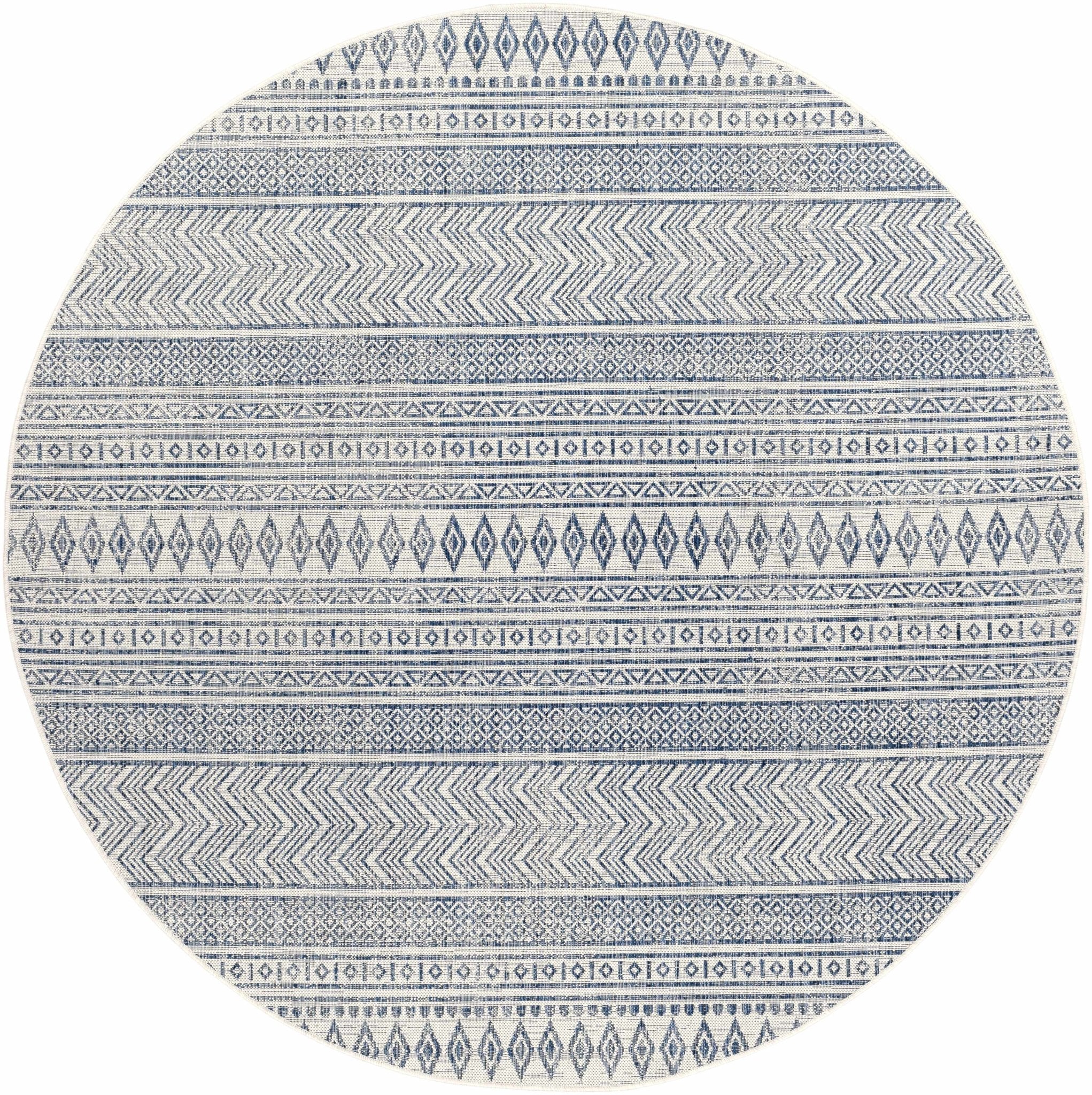 Traditional Contemporary Ivory and Blue Tribal Design Outdoor Area Rug - Image 6